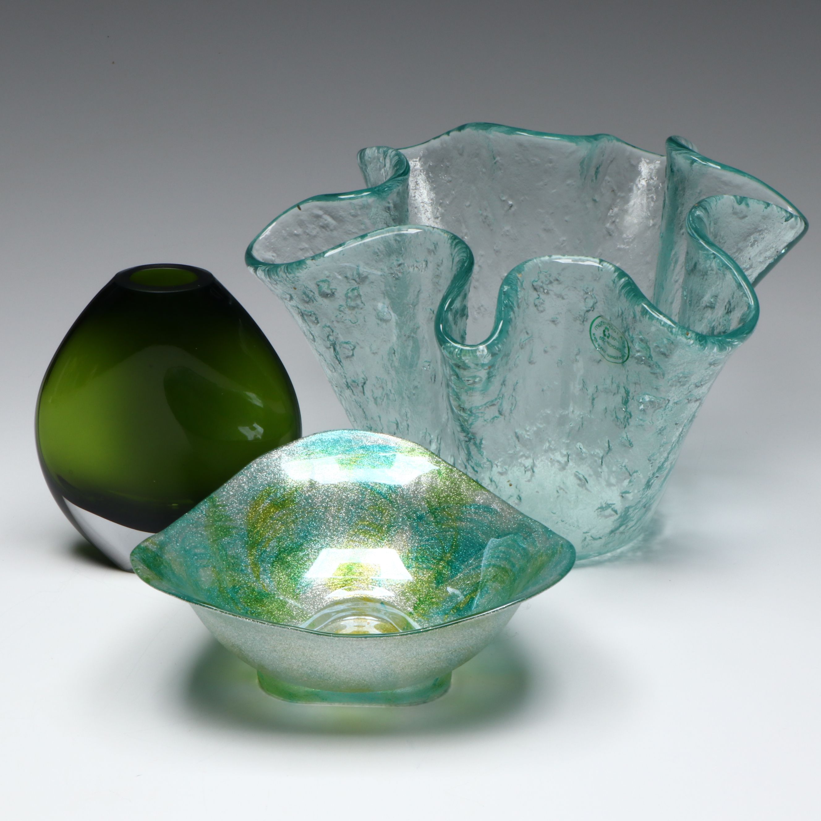 Murero Handkerchief Vase with Other Blown Glass Vase and Other Bowl
