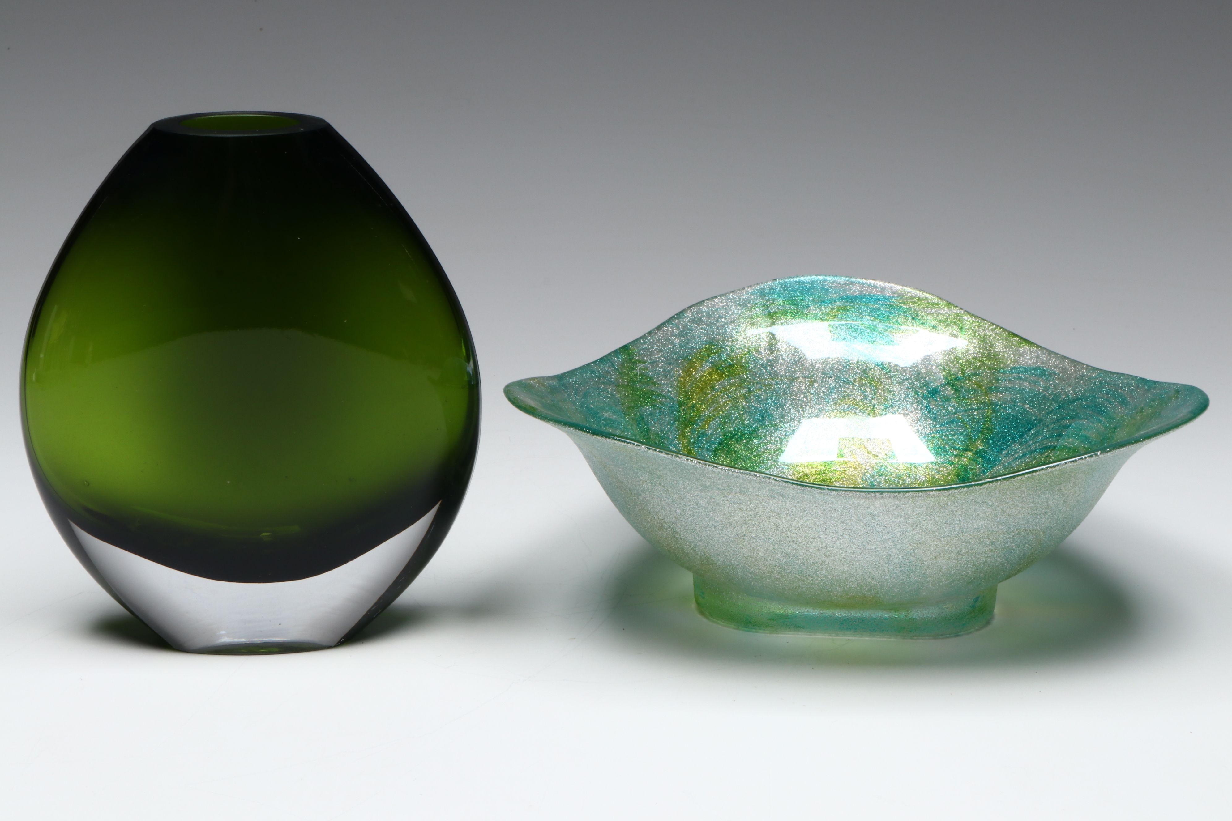 Murero Handkerchief Vase with Other Blown Glass Vase and Other Bowl