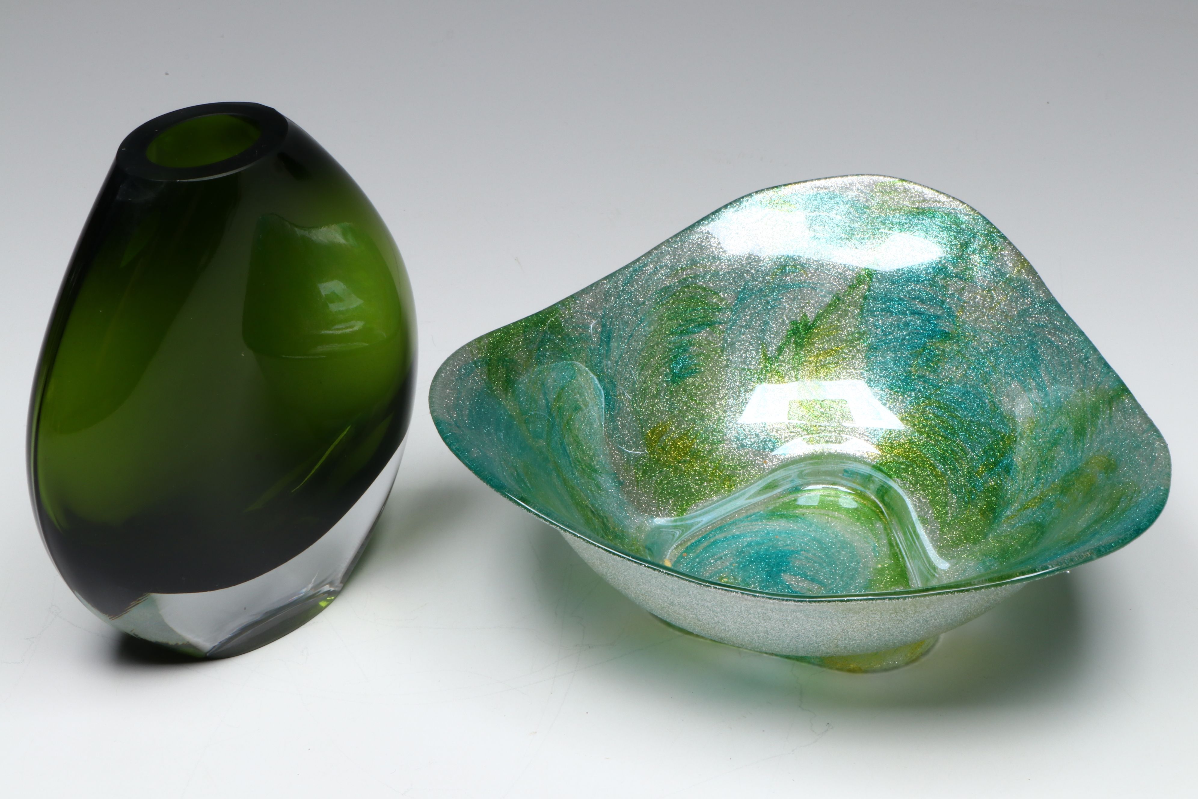 Murero Handkerchief Vase with Other Blown Glass Vase and Other Bowl