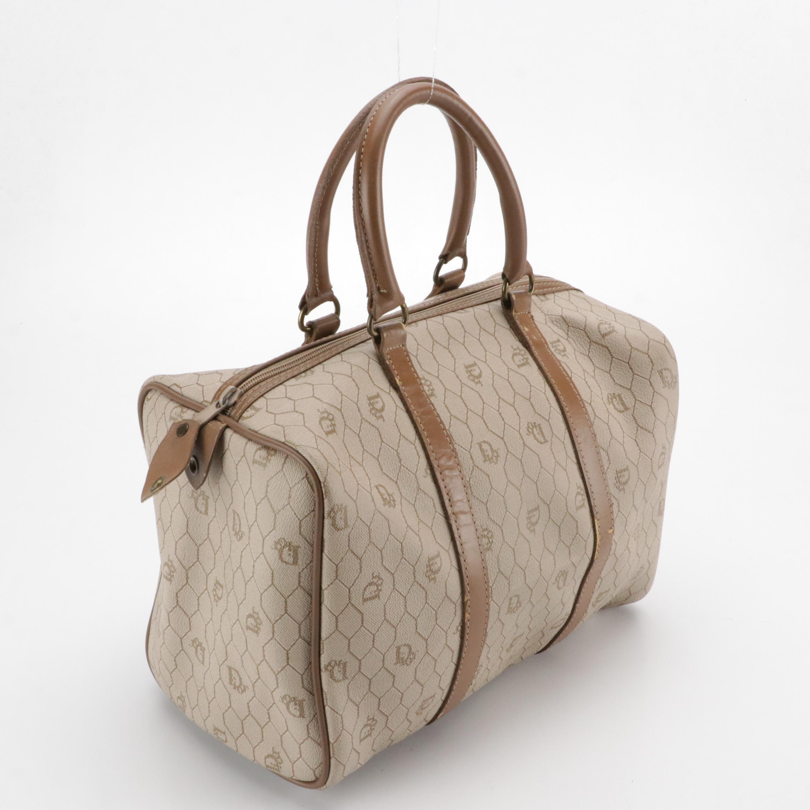 Christian Dior Boston Bag in Dior Honeycomb Coated Canvas with Leather Trim