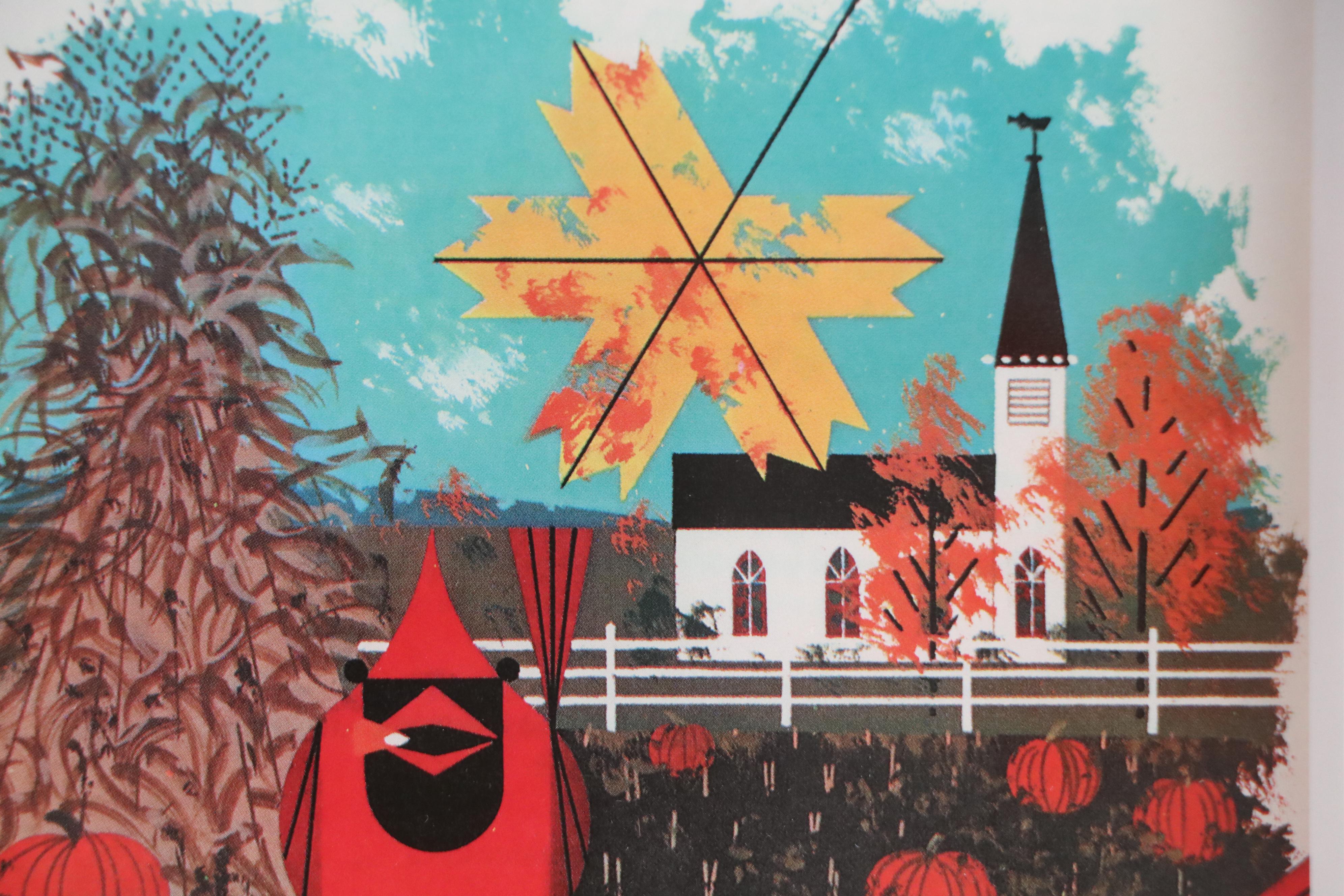 Charley Harper Offset Lithograph "Cardinal Cornucopia," Late 20th Century