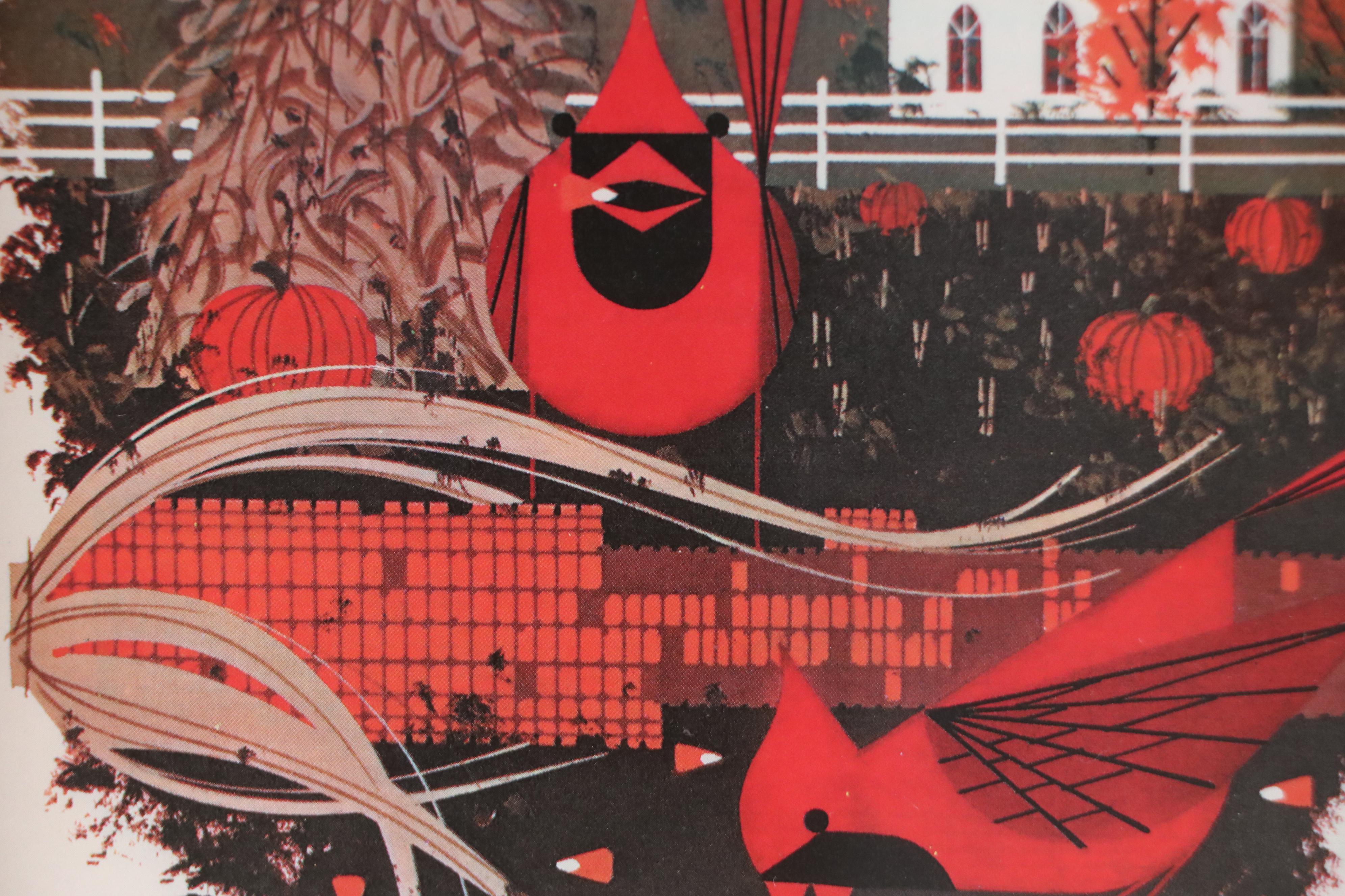 Charley Harper Offset Lithograph "Cardinal Cornucopia," Late 20th Century