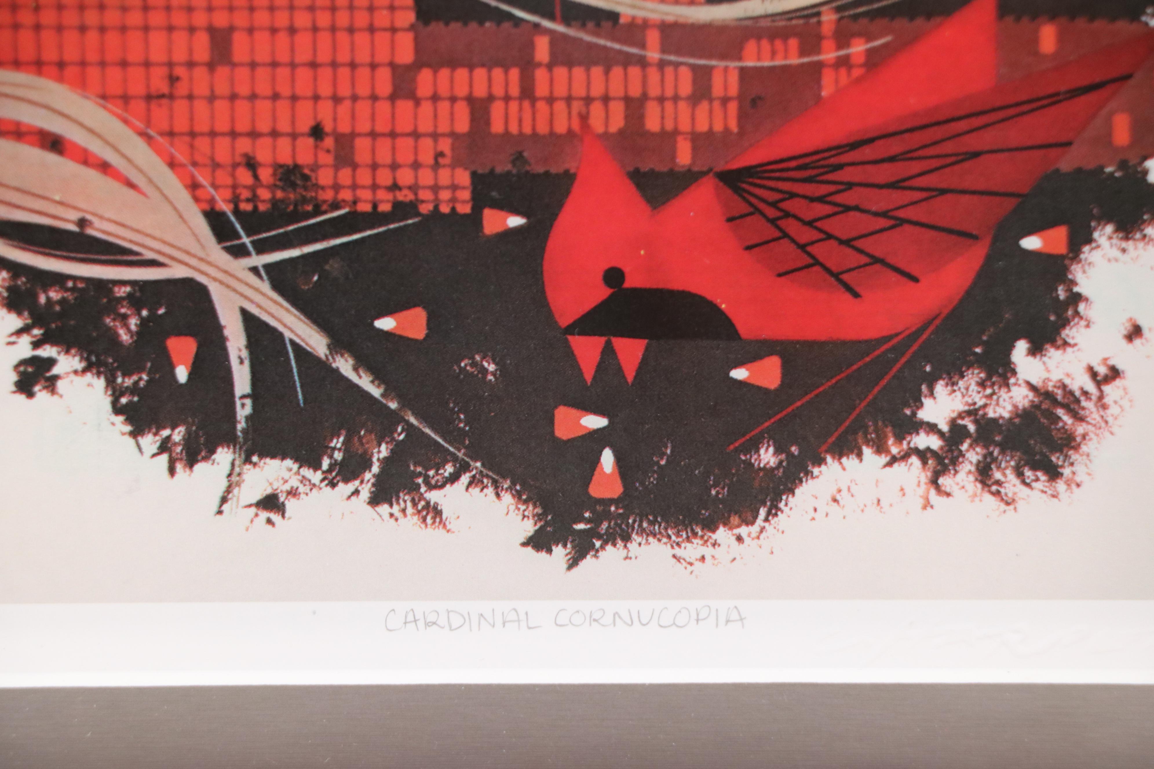 Charley Harper Offset Lithograph "Cardinal Cornucopia," Late 20th Century