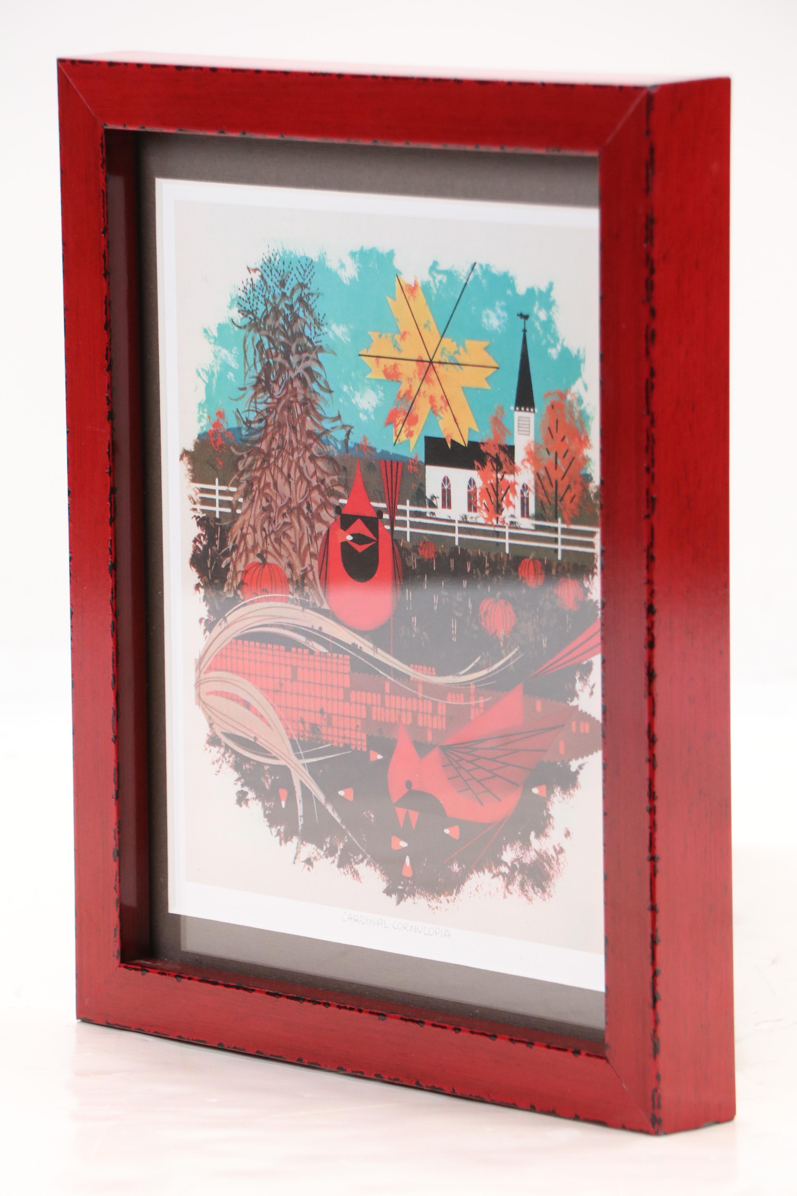 Charley Harper Offset Lithograph "Cardinal Cornucopia," Late 20th Century