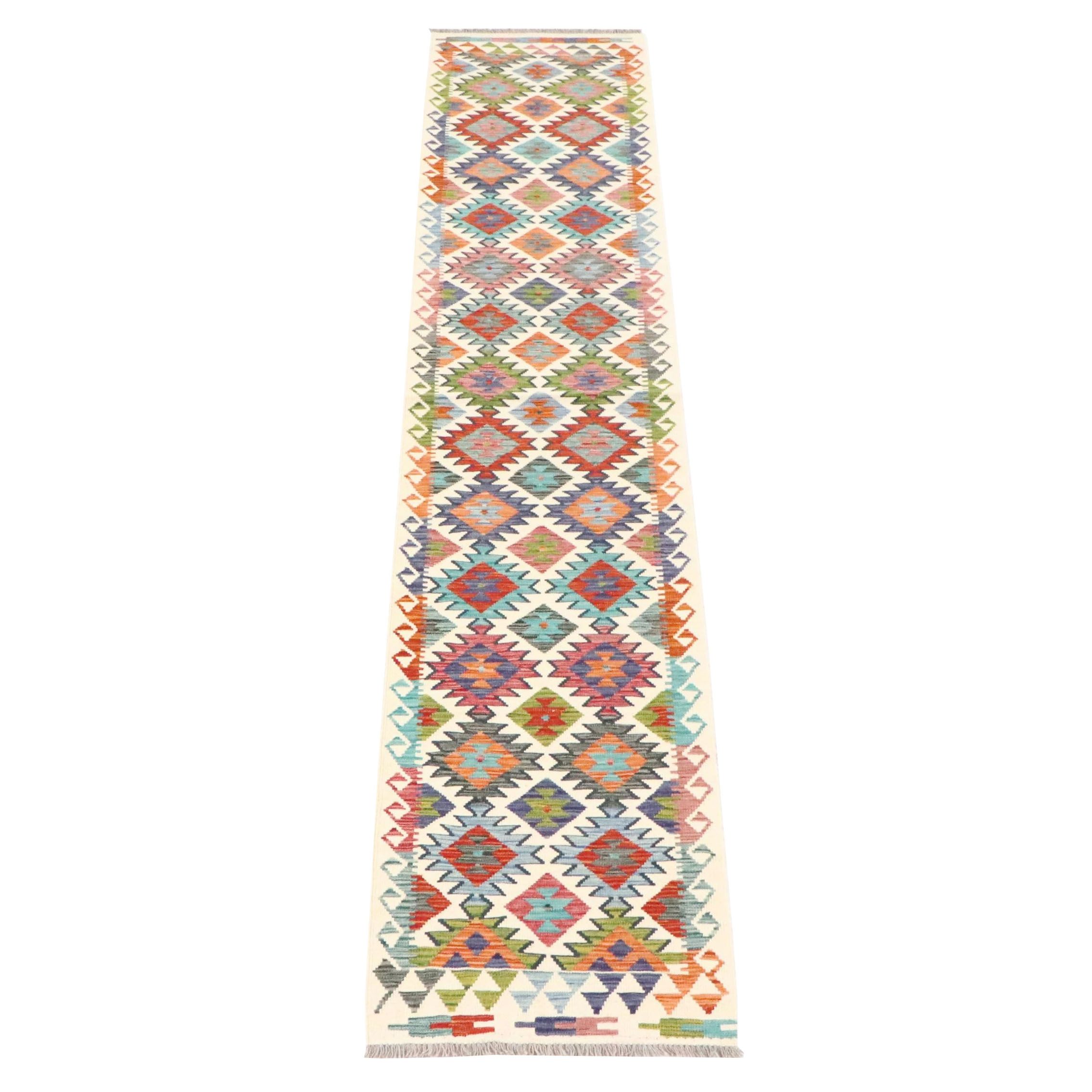 2'7 x 12'11 Handwoven Pakistani Kilim Carpet Runner