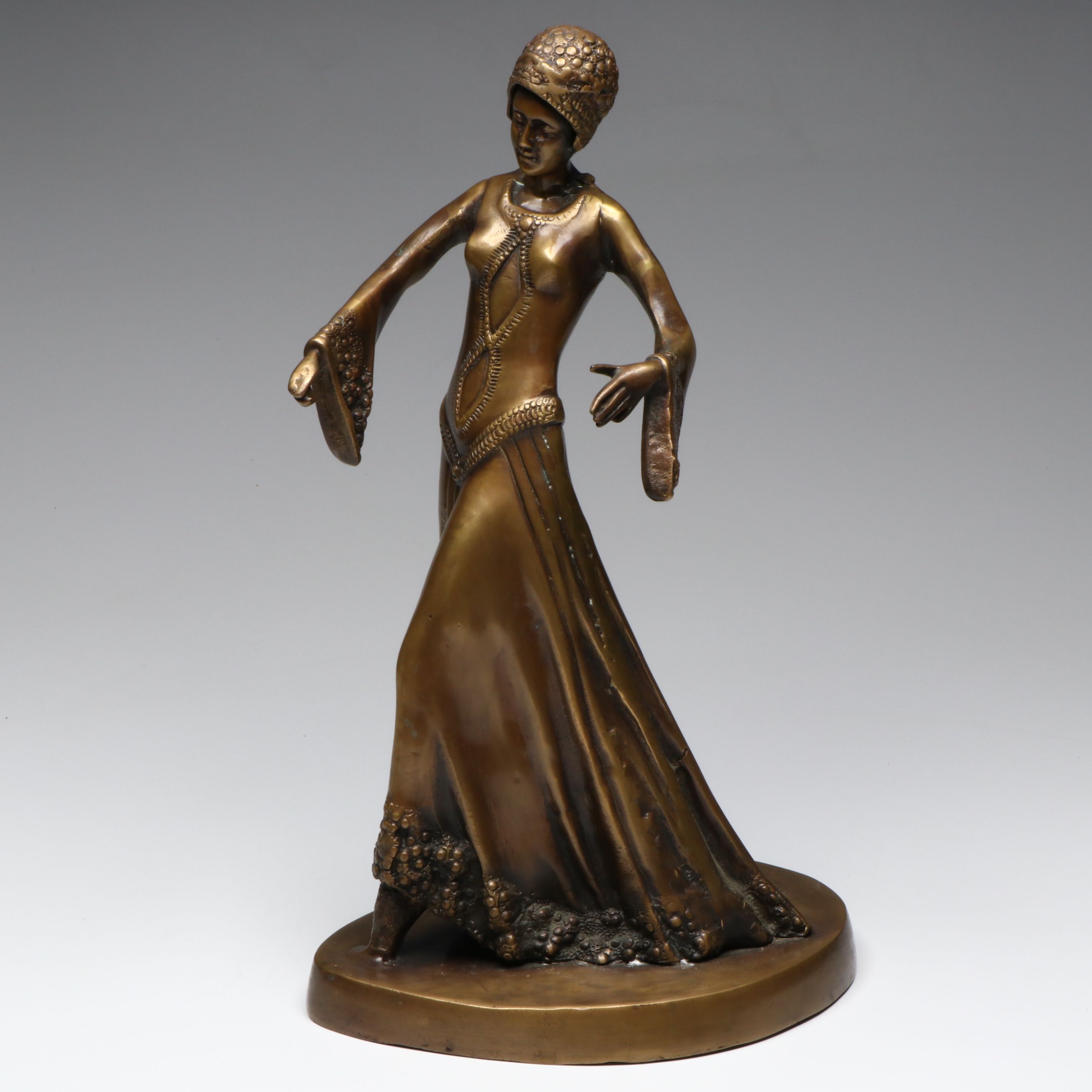 Bronze Medieval Woman Sculpture with Tug of War Pair of Bookends