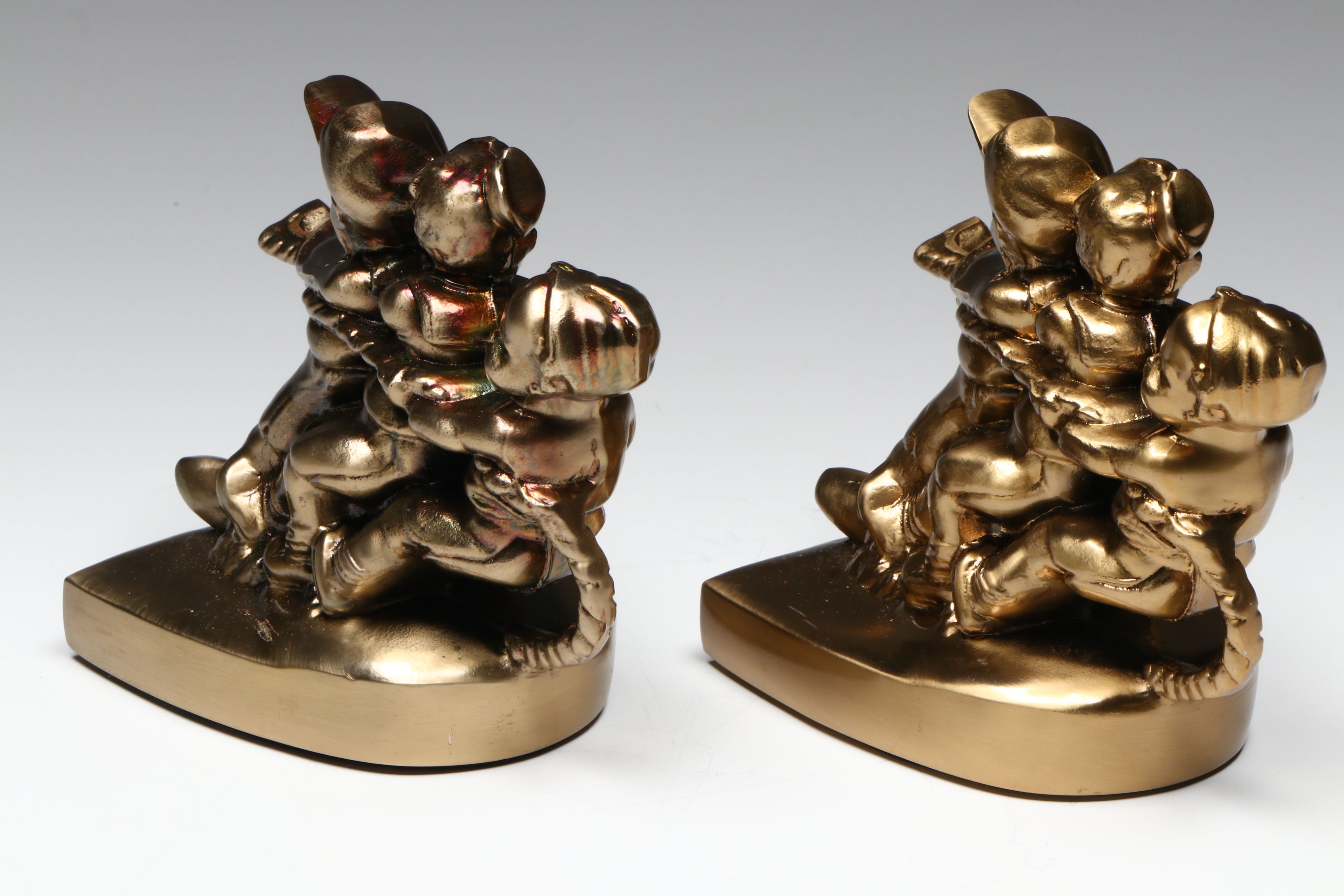 Bronze Medieval Woman Sculpture with Tug of War Pair of Bookends