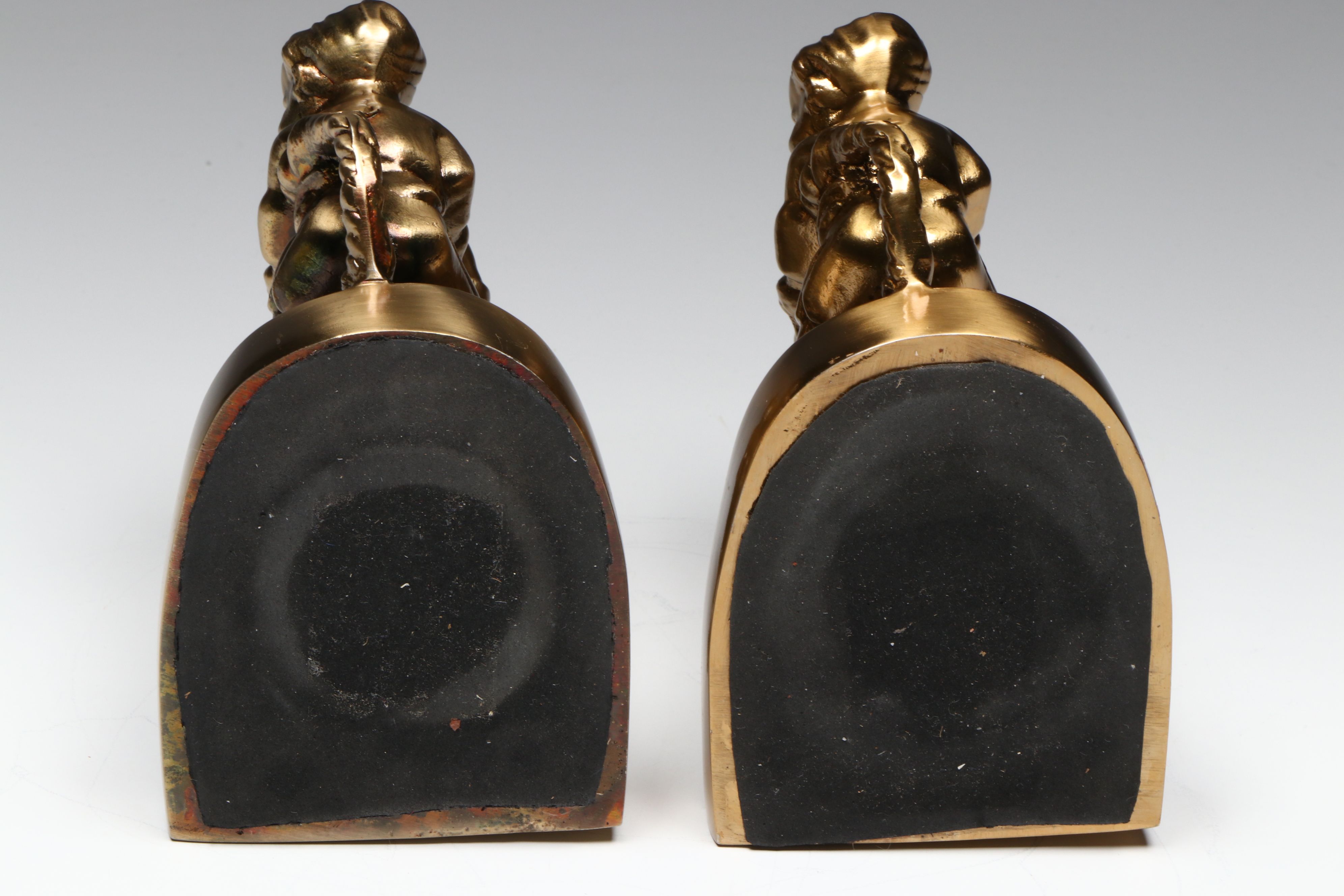 Bronze Medieval Woman Sculpture with Tug of War Pair of Bookends