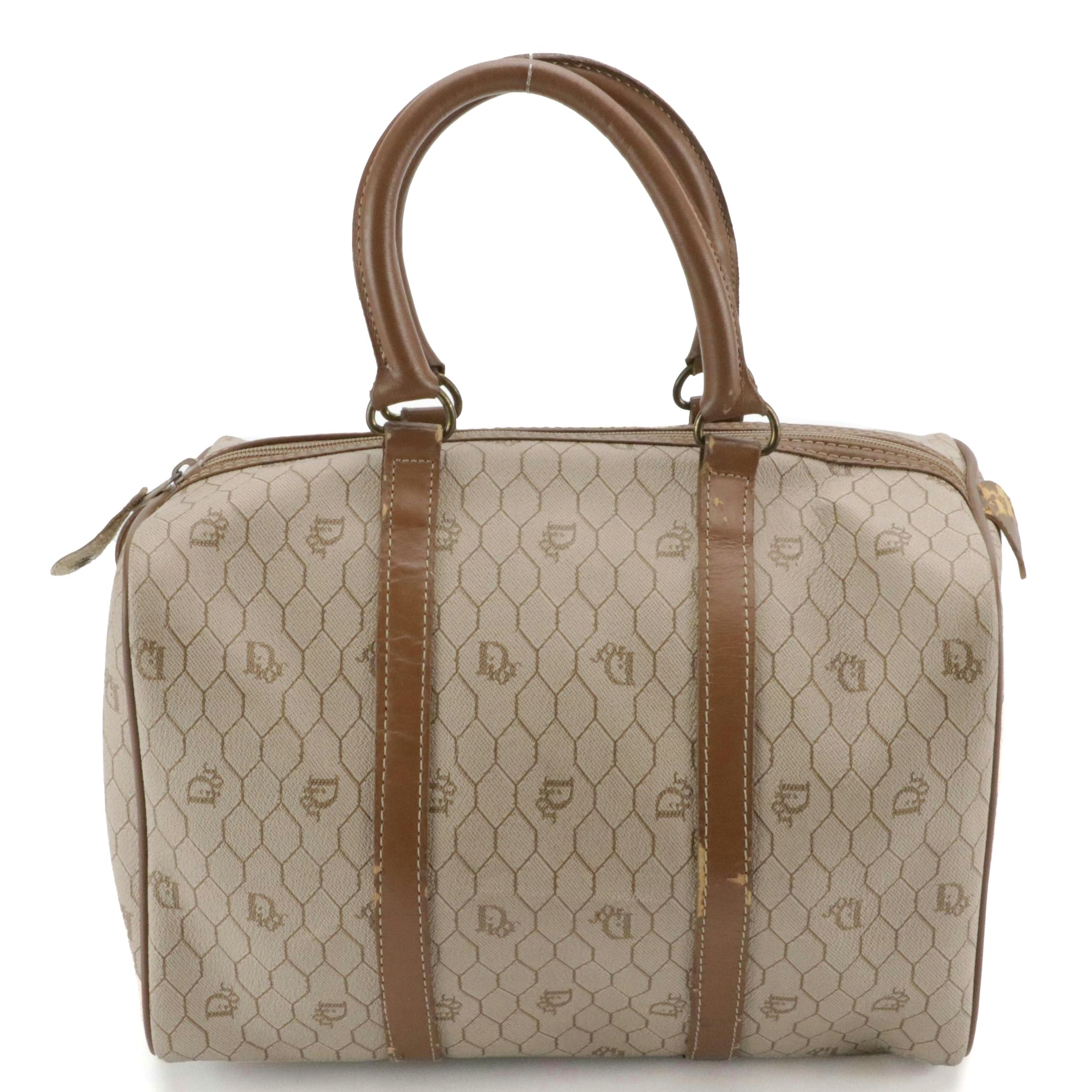 Christian Dior Boston Bag in Dior Honeycomb Coated Canvas with Leather Trim