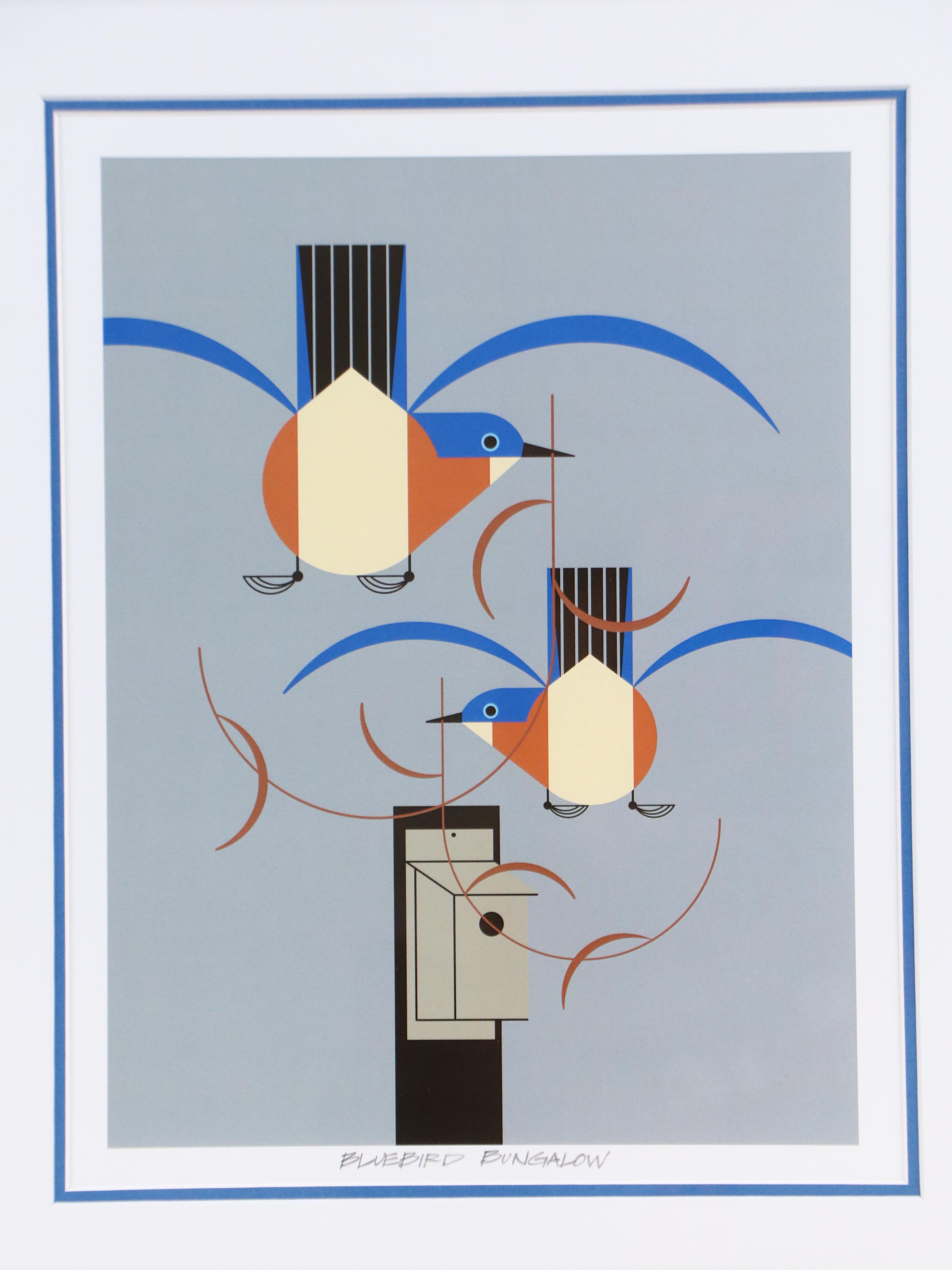 Charley Harper Offset Lithograph "Bluebird Bungalow," Late 20th Century