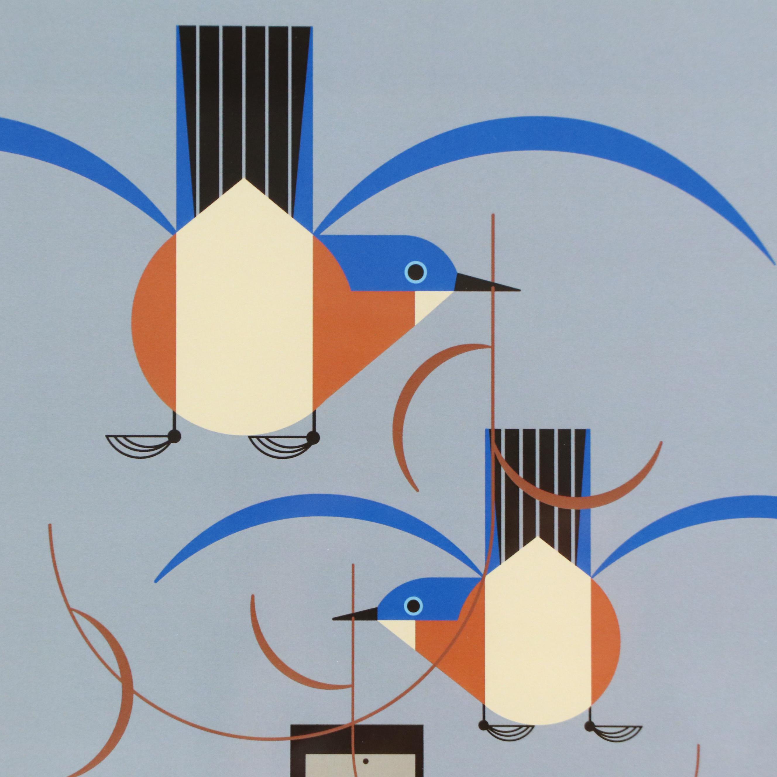 Charley Harper Offset Lithograph "Bluebird Bungalow," Late 20th Century