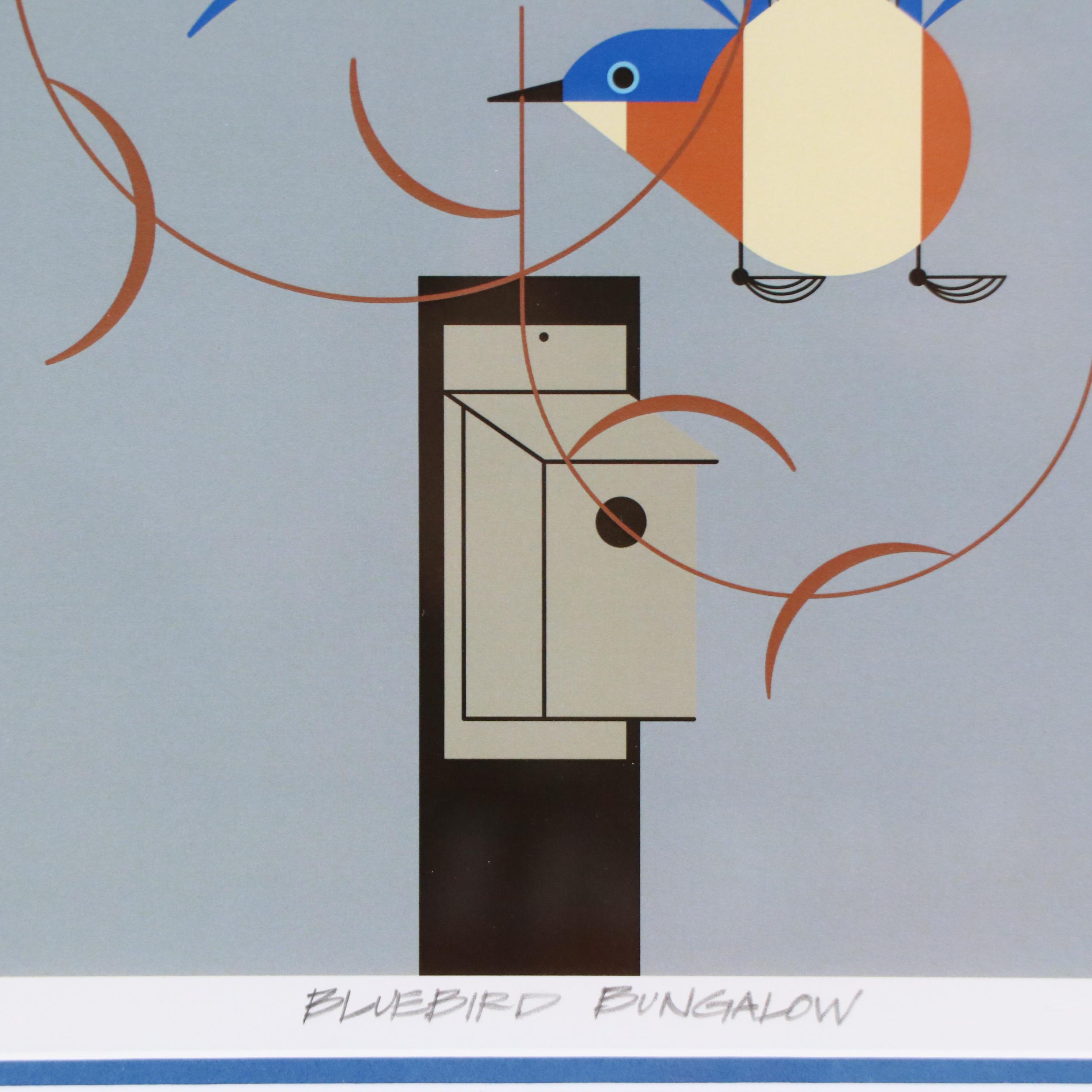 Charley Harper Offset Lithograph "Bluebird Bungalow," Late 20th Century
