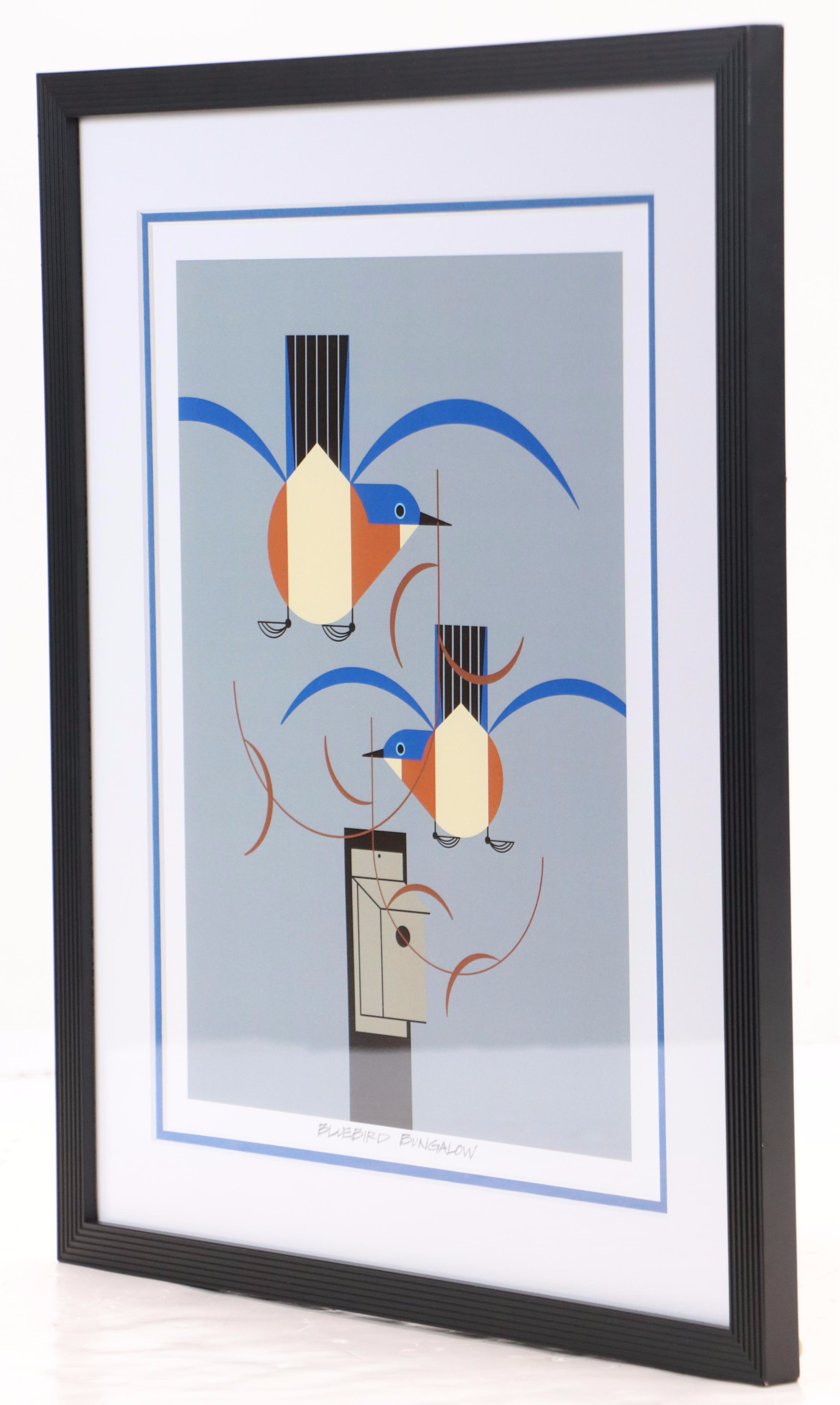 Charley Harper Offset Lithograph "Bluebird Bungalow," Late 20th Century