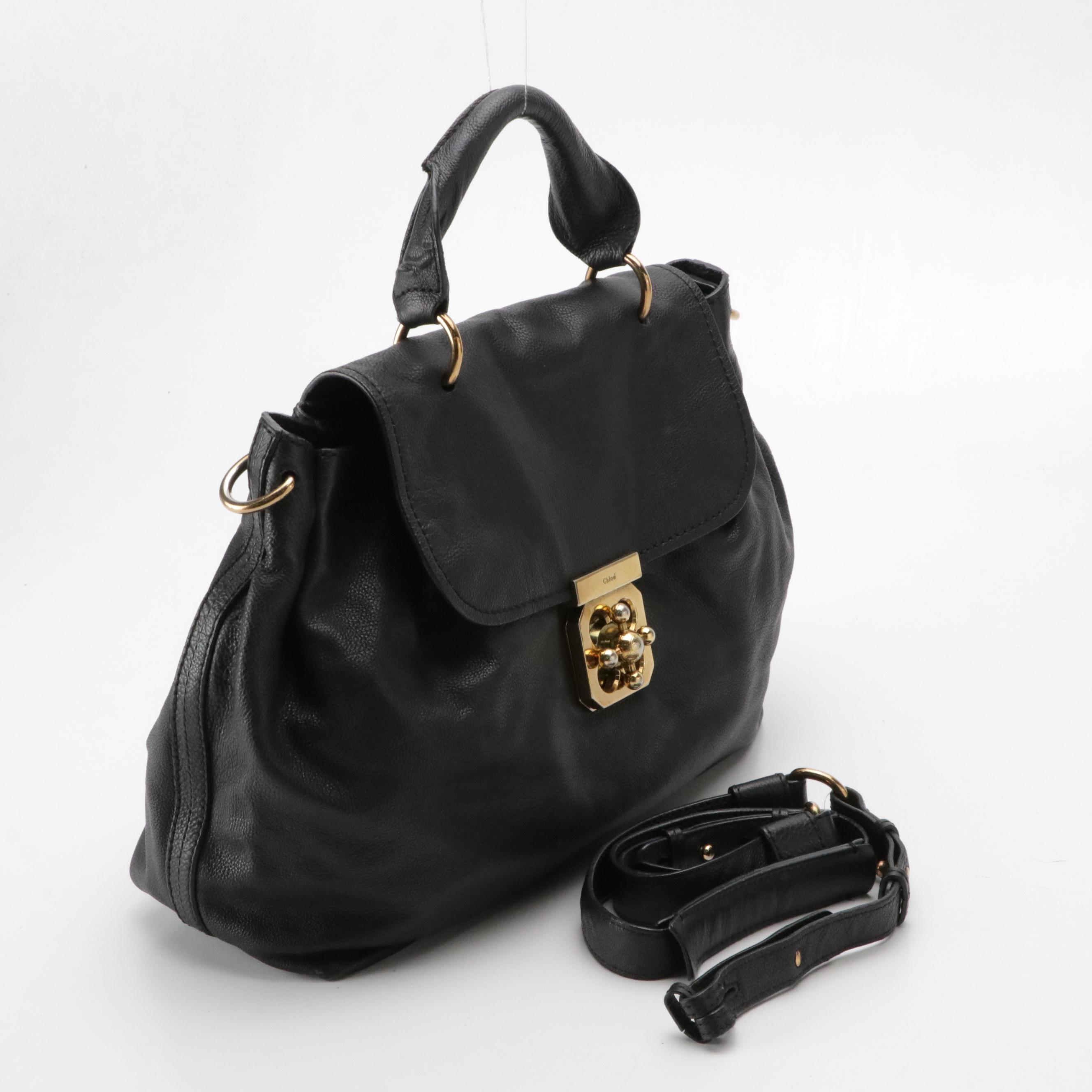Chloé Elsie Two-Way Satchel in Black Grained Calfskin Leather