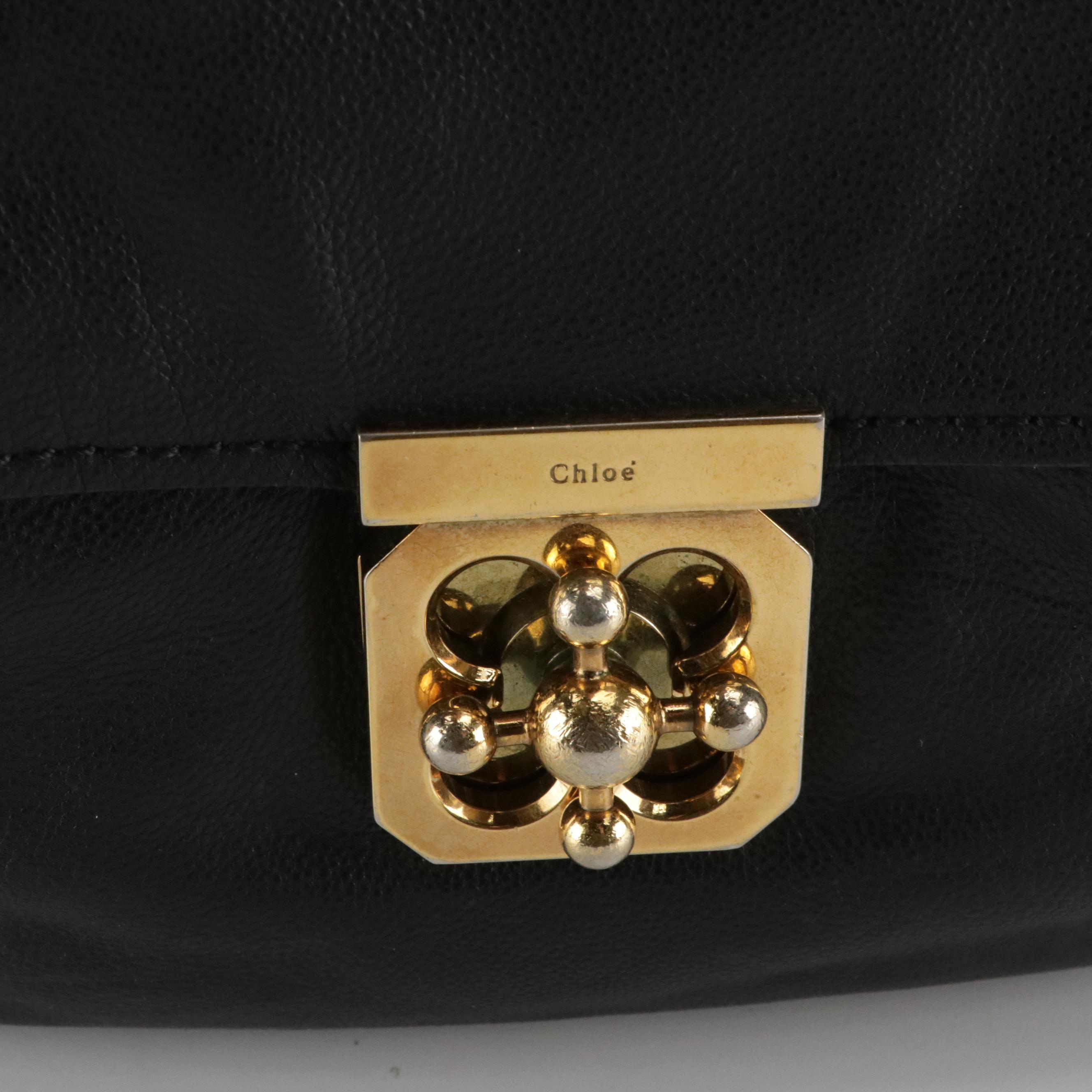 Chloé Elsie Two-Way Satchel in Black Grained Calfskin Leather