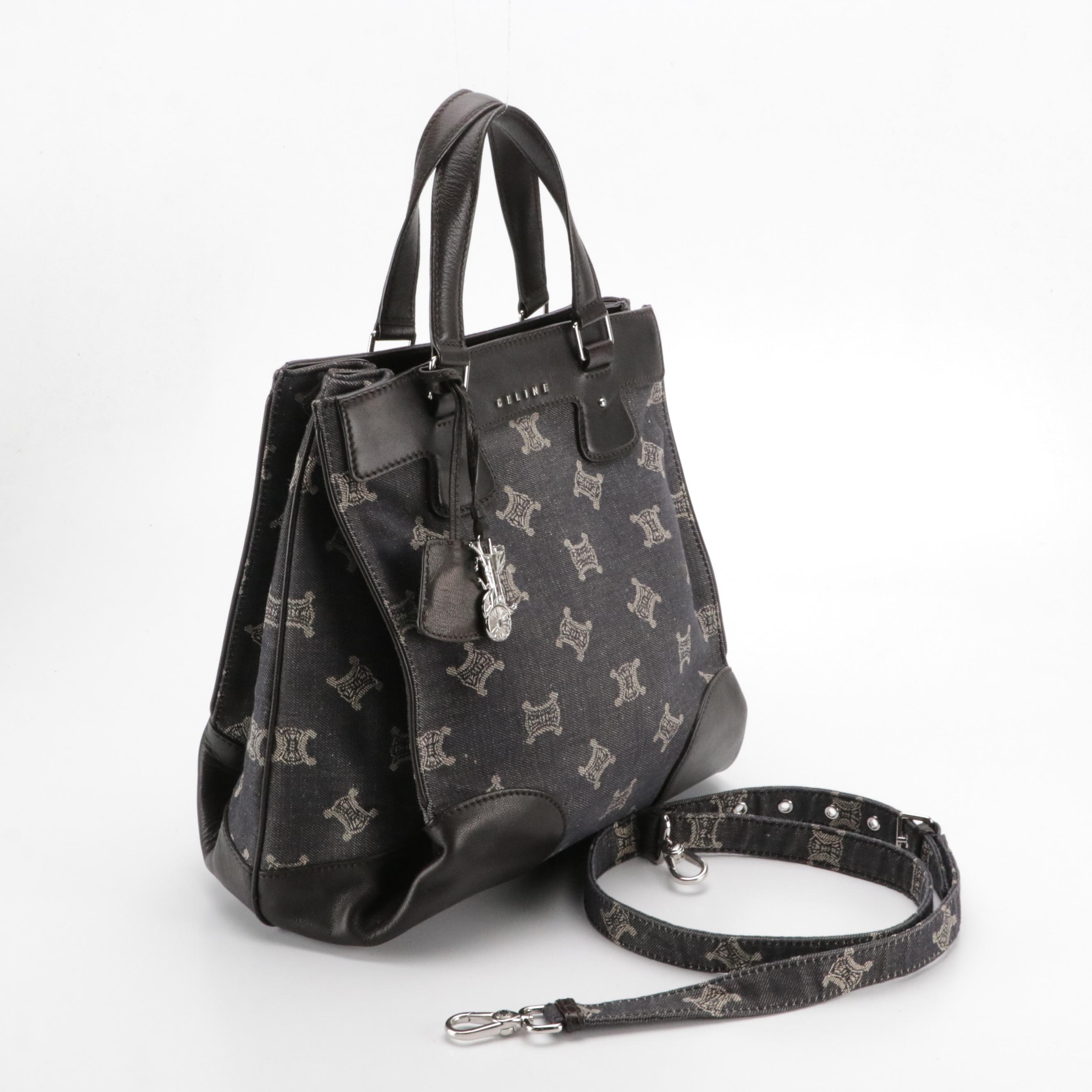Celine Vertical Two-Way Tote in Triomphe Denim and Black Leather Trim
