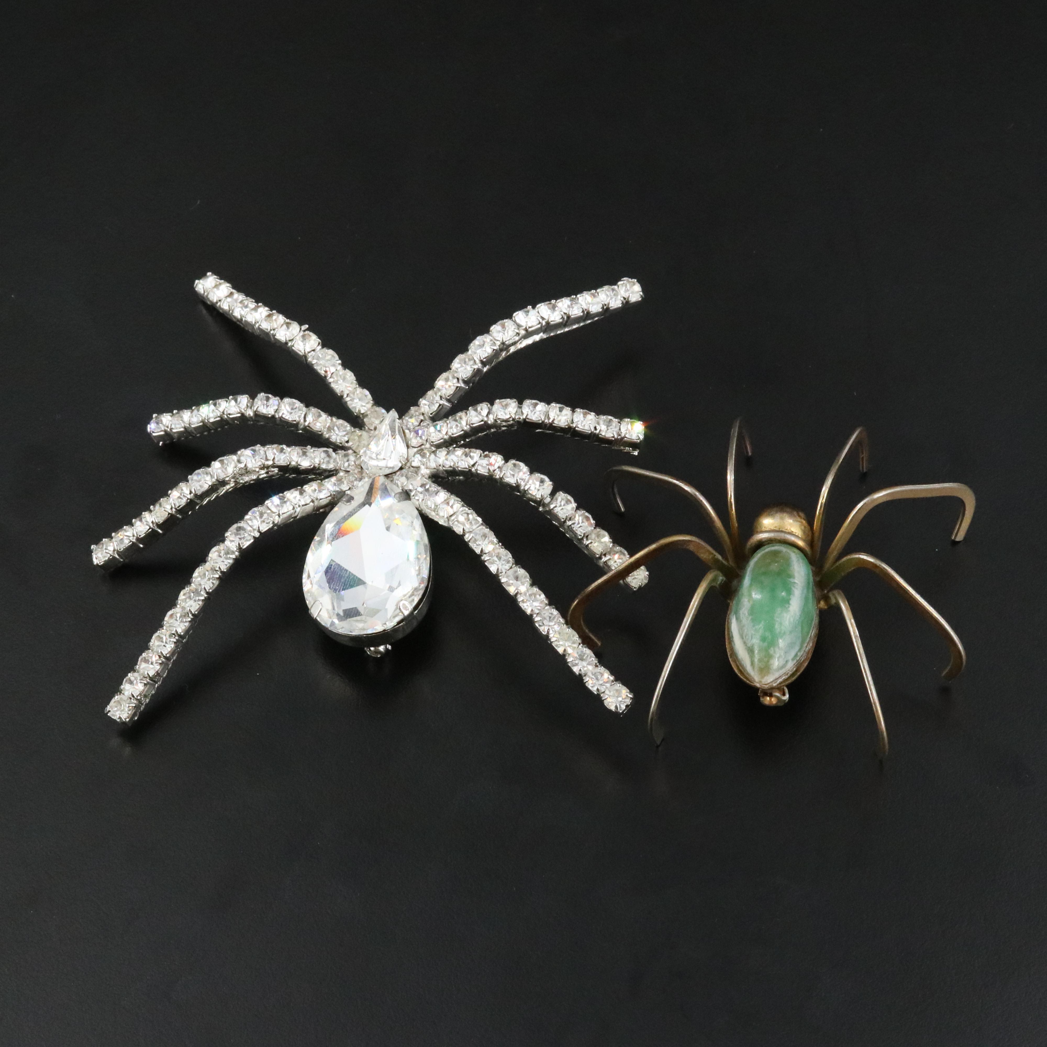 Spider Brooches Including Rhinestones