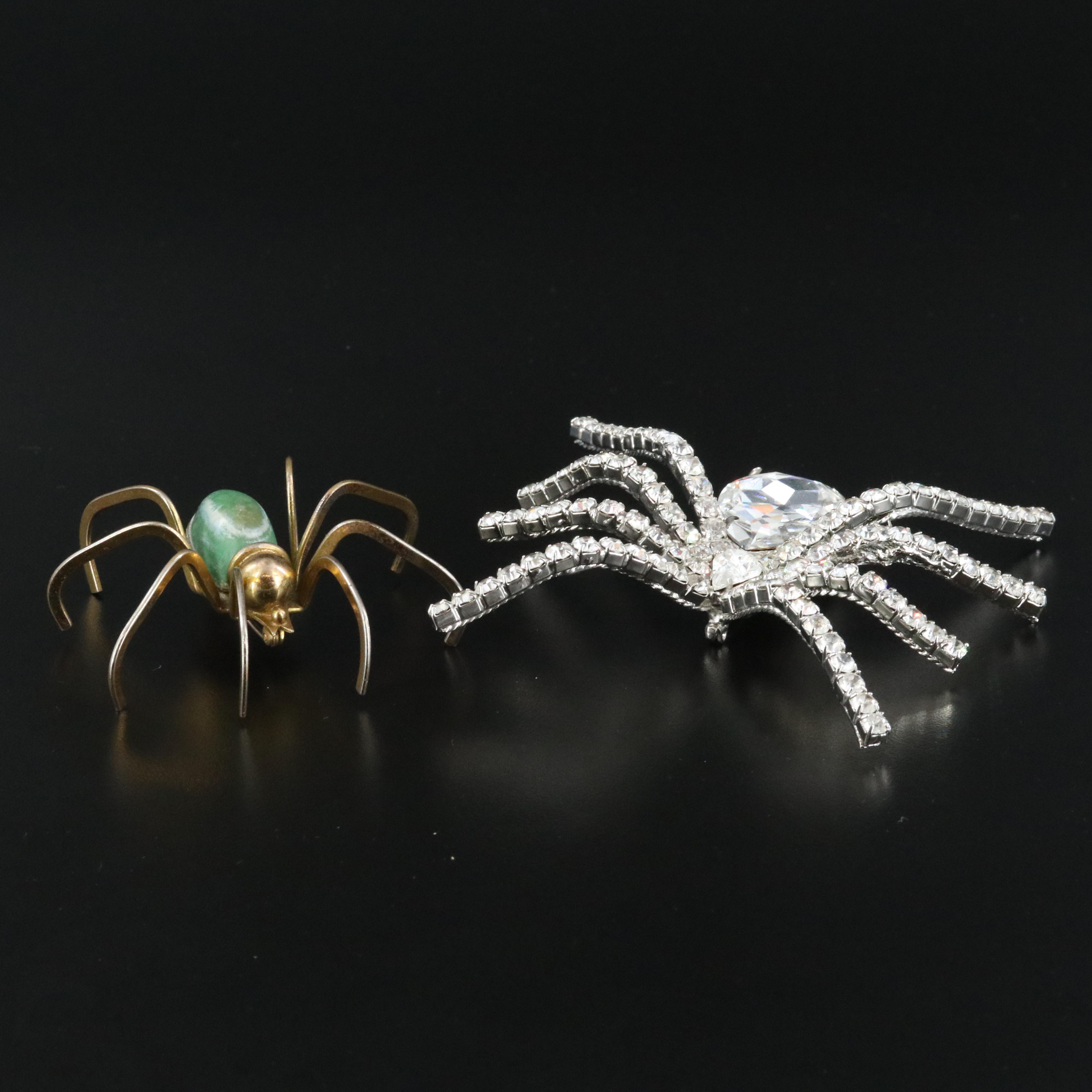Spider Brooches Including Rhinestones