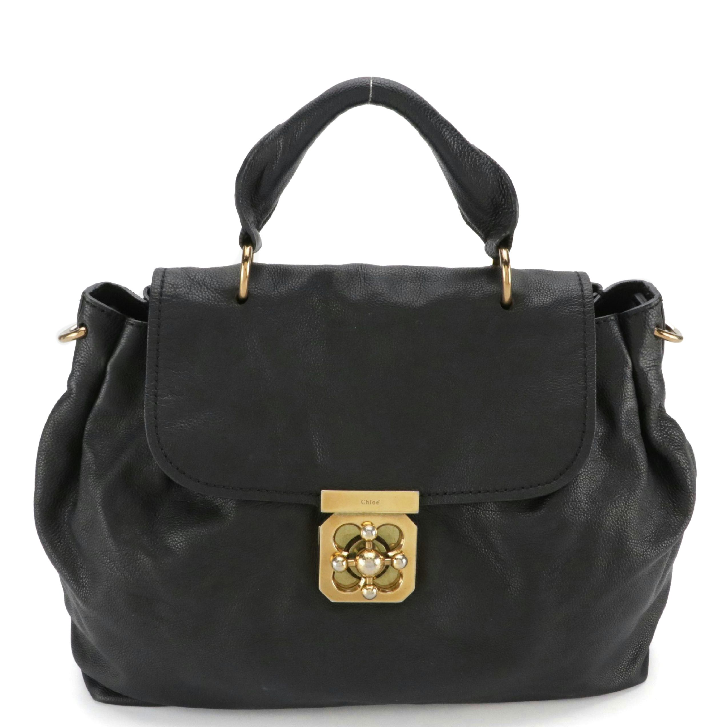 Chloé Elsie Two-Way Satchel in Black Grained Calfskin Leather