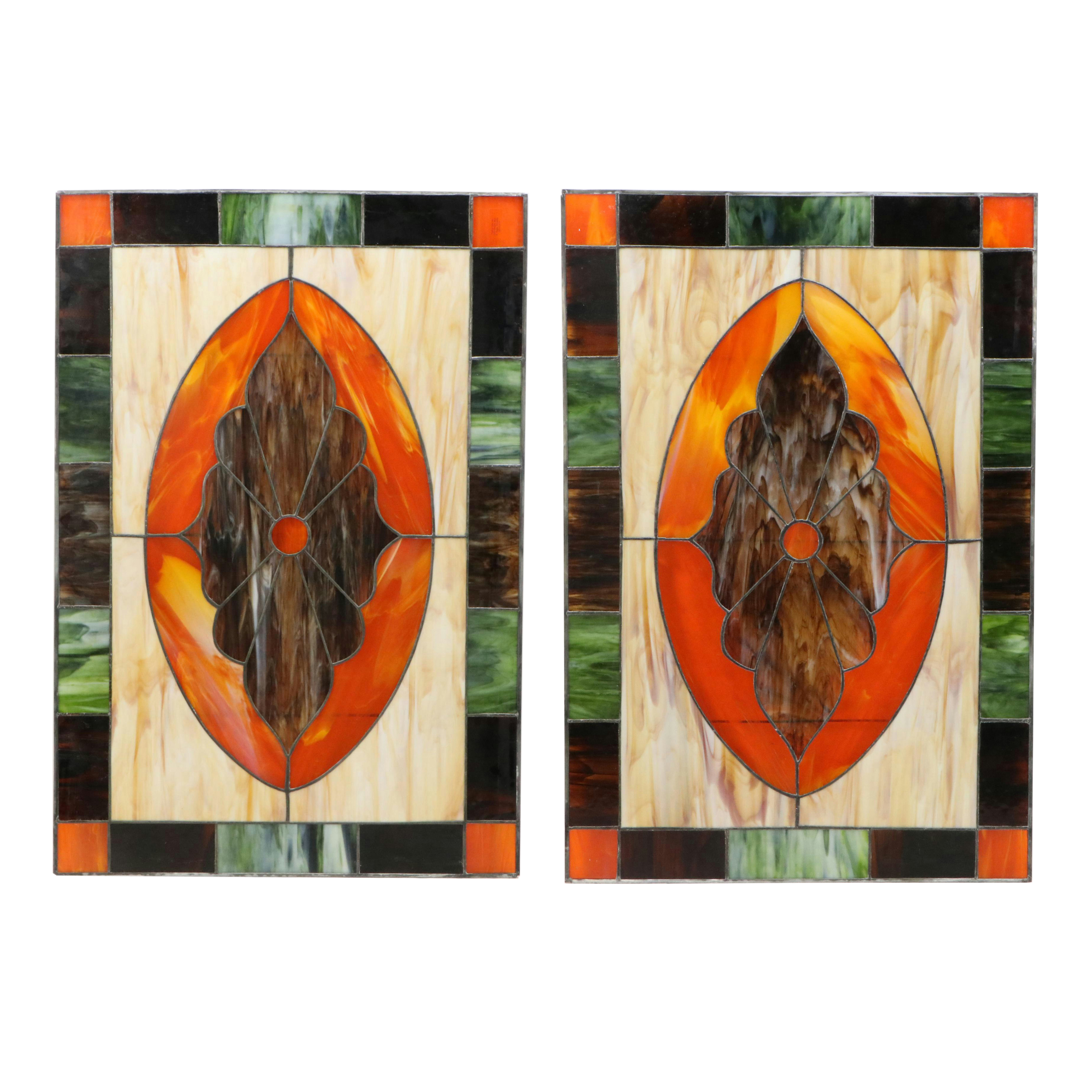 Pair of Leaded Stained Glass Windows