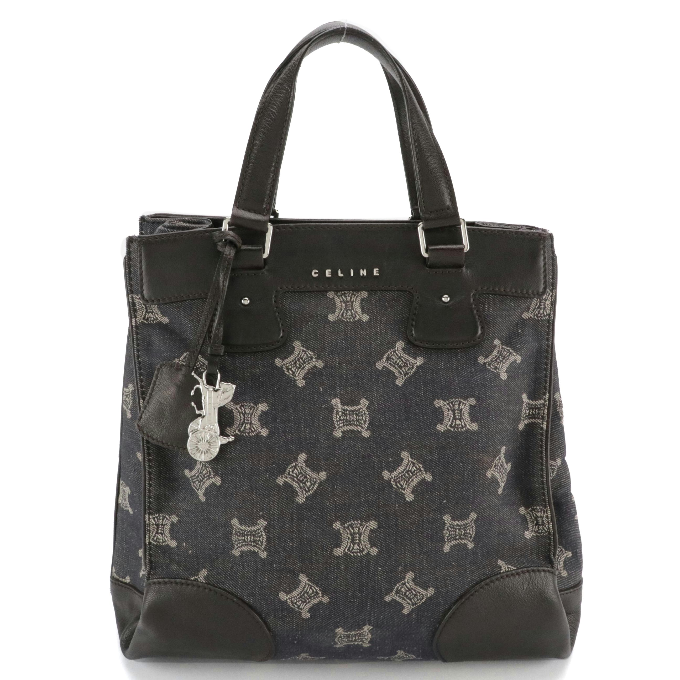Celine Vertical Two-Way Tote in Triomphe Denim and Black Leather Trim
