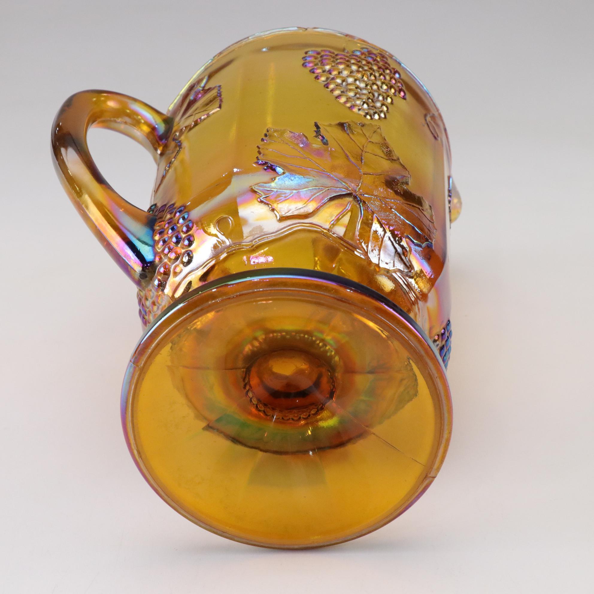 Indiana Glass Grape Carnival Glass Pitcher and Glasses with Two Lotus Bowls