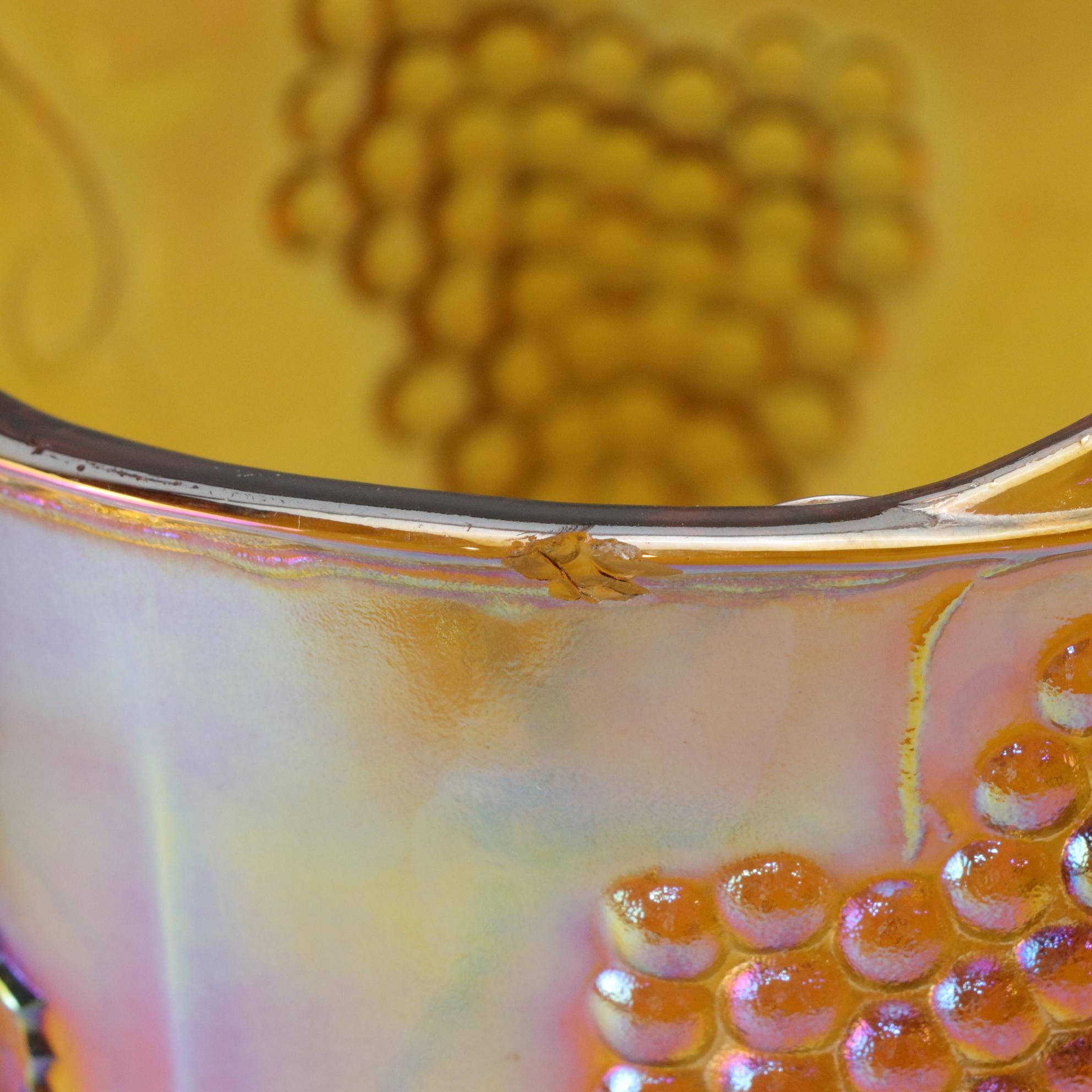 Indiana Glass Grape Carnival Glass Pitcher and Glasses with Two Lotus Bowls