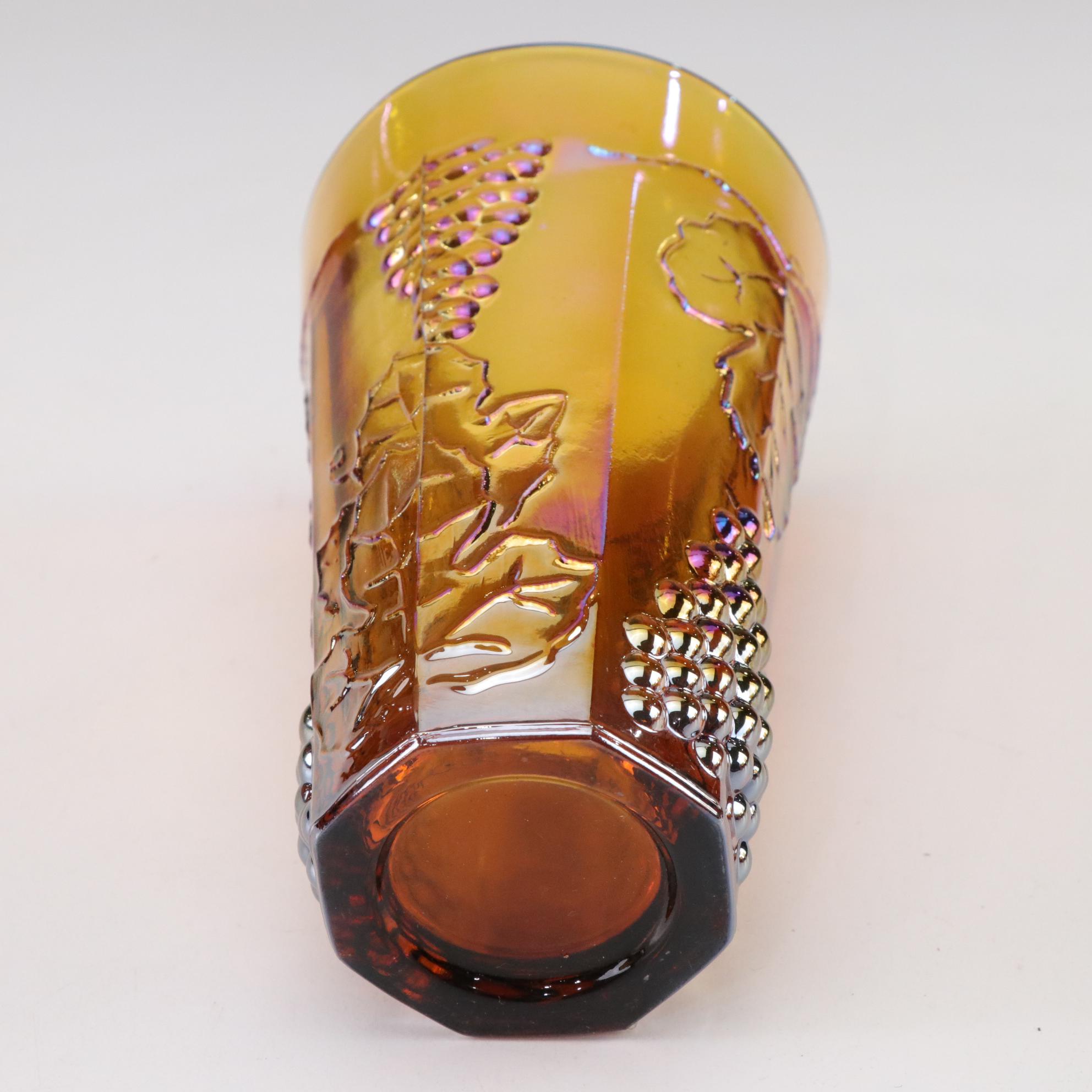 Indiana Glass Grape Carnival Glass Pitcher and Glasses with Two Lotus Bowls