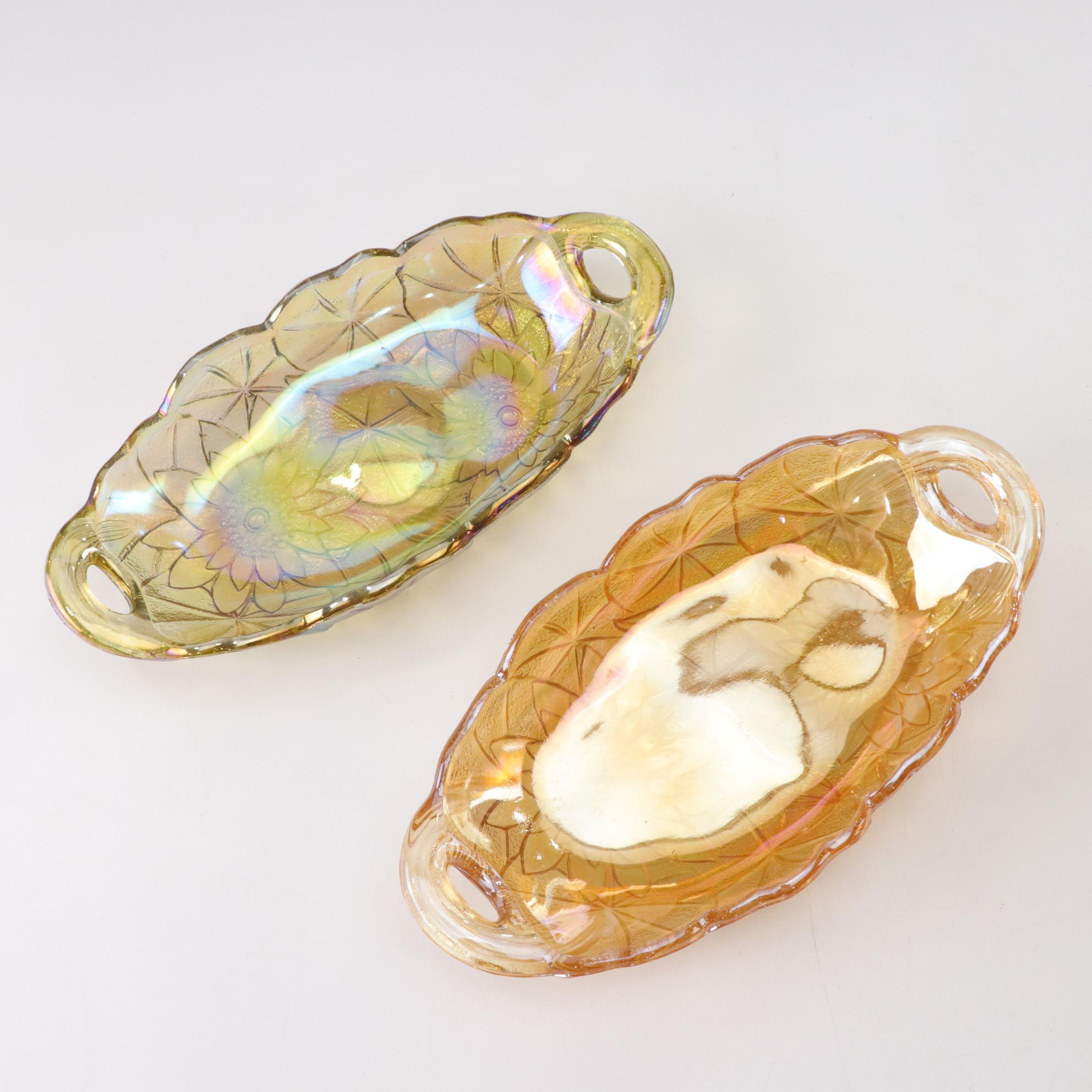 Indiana Glass Grape Carnival Glass Pitcher and Glasses with Two Lotus Bowls