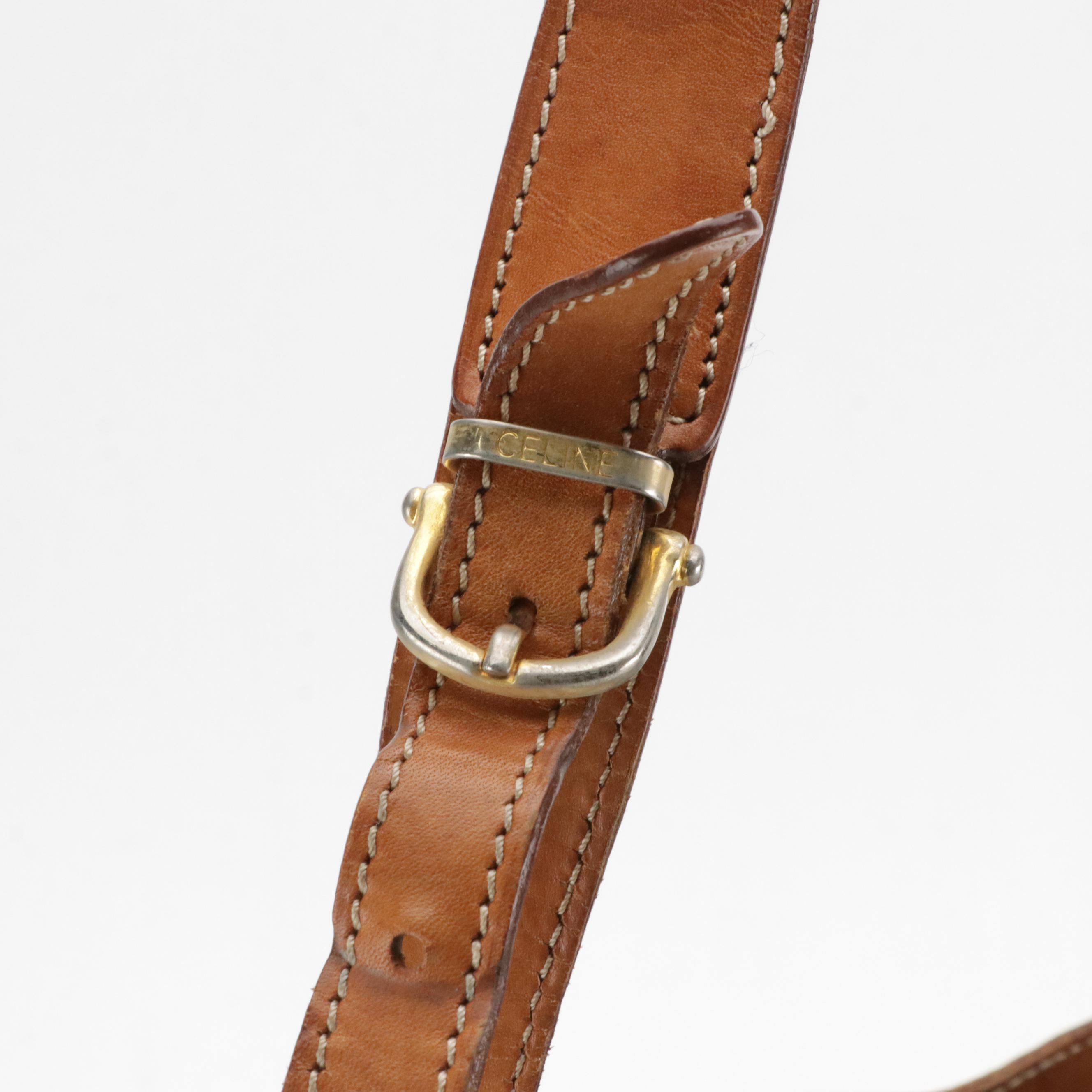 Celine Drawstring Bucket Bag in Macadam Canvas with Leather Trim