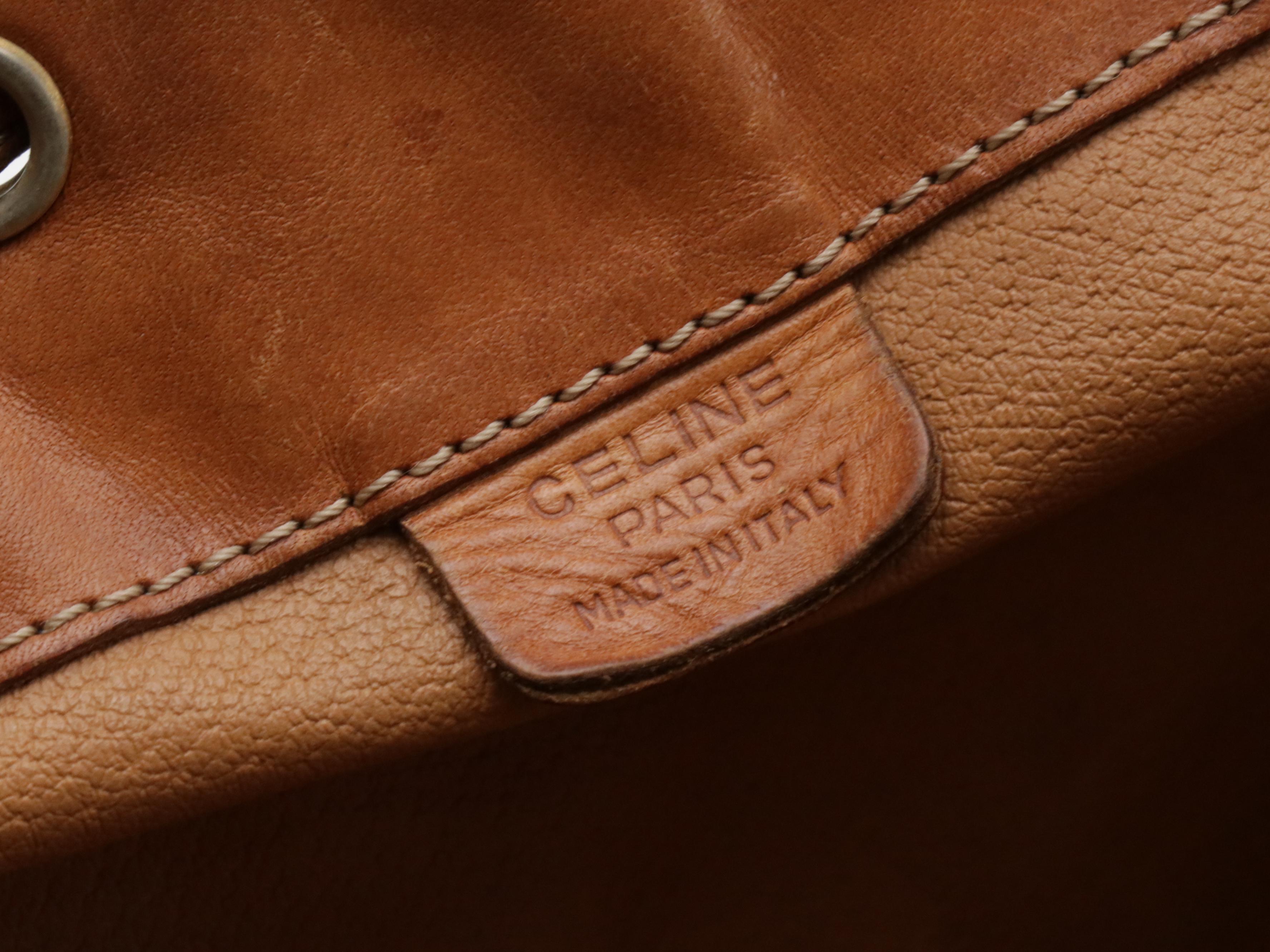 Celine Drawstring Bucket Bag in Macadam Canvas with Leather Trim