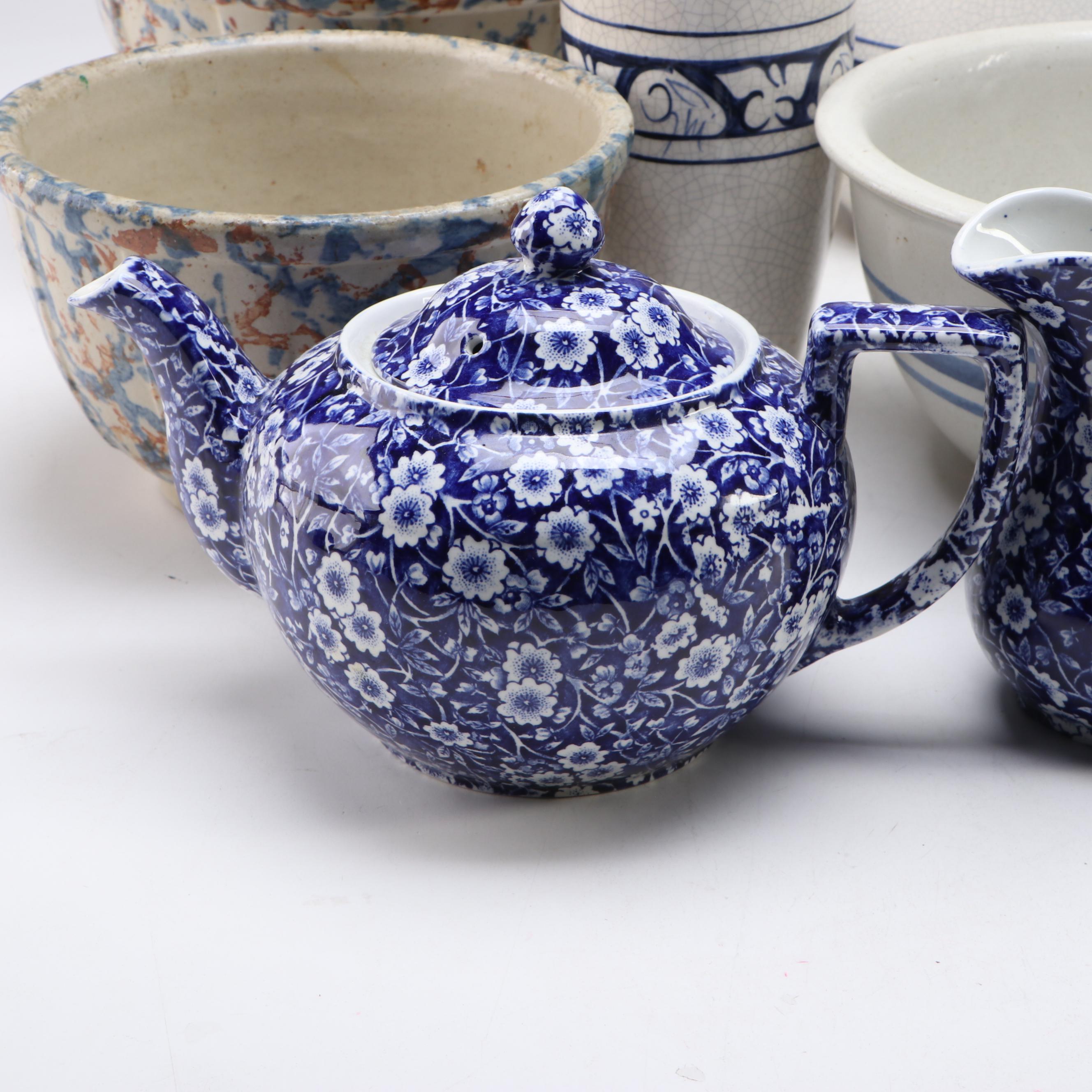 The Potting Shed "Dedham Rabbit" with Spongeware Bowls and Other Tableware