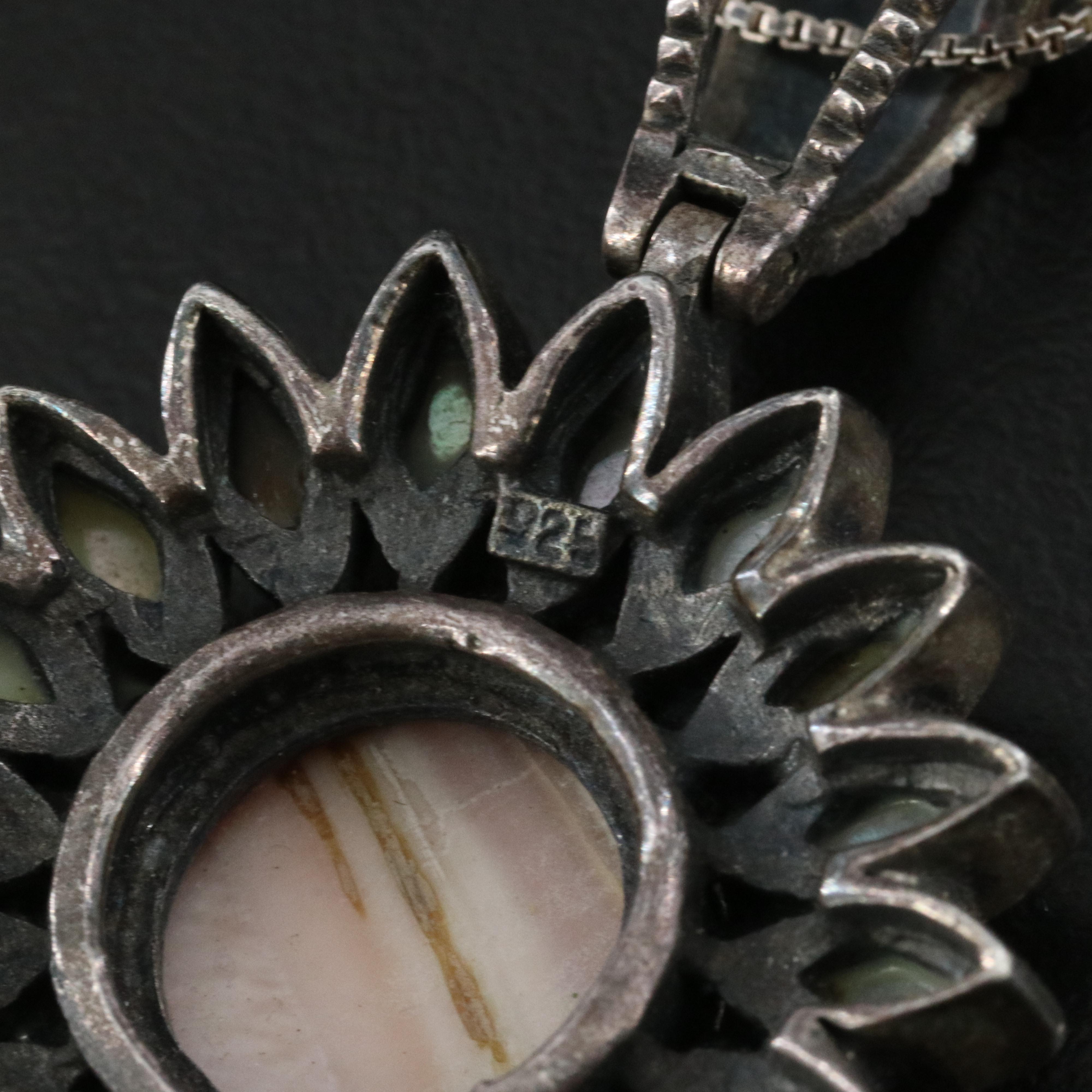 Sterling Mother-of-Pearl Flower Pendant Necklace