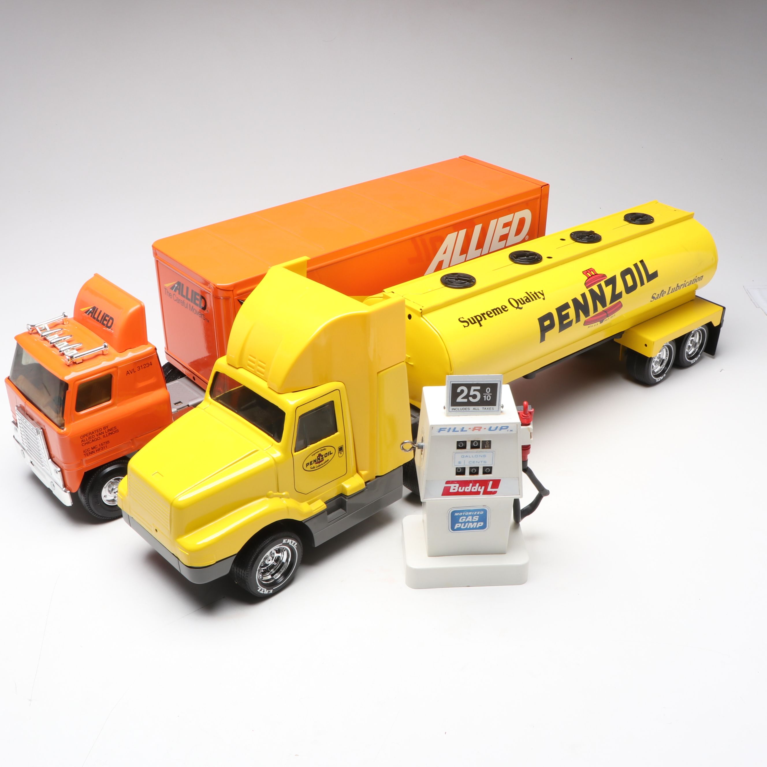 ERTL Pennzoil and Allied Diecast Trucks with Buddy L Gas Pump