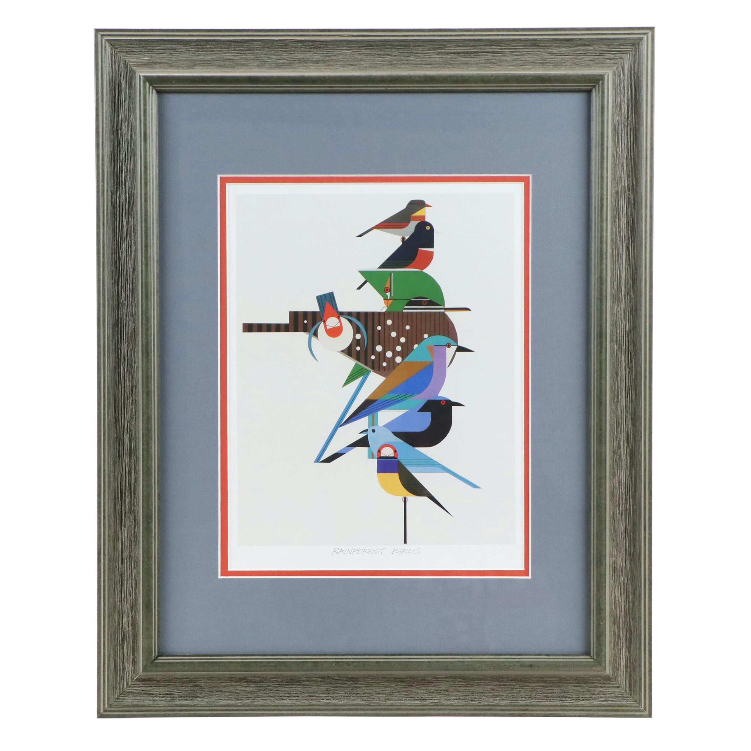 Charley Harper Offset Lithograph "Rainforest Birds," Late 20th Century