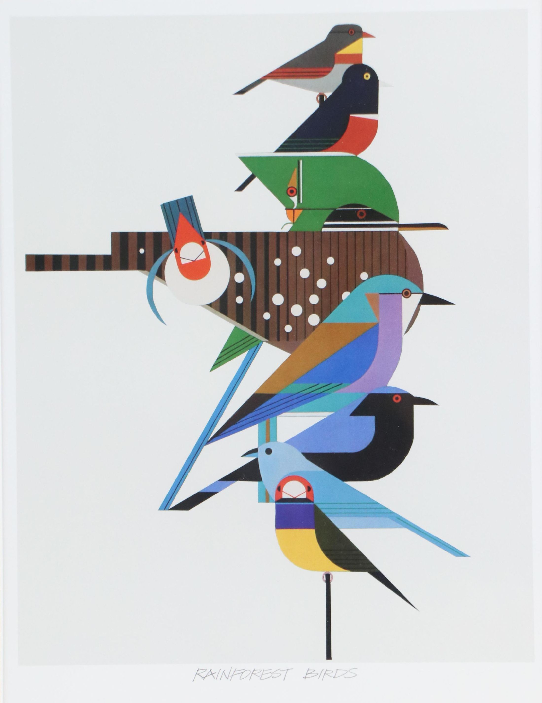 Charley Harper Offset Lithograph "Rainforest Birds," Late 20th Century