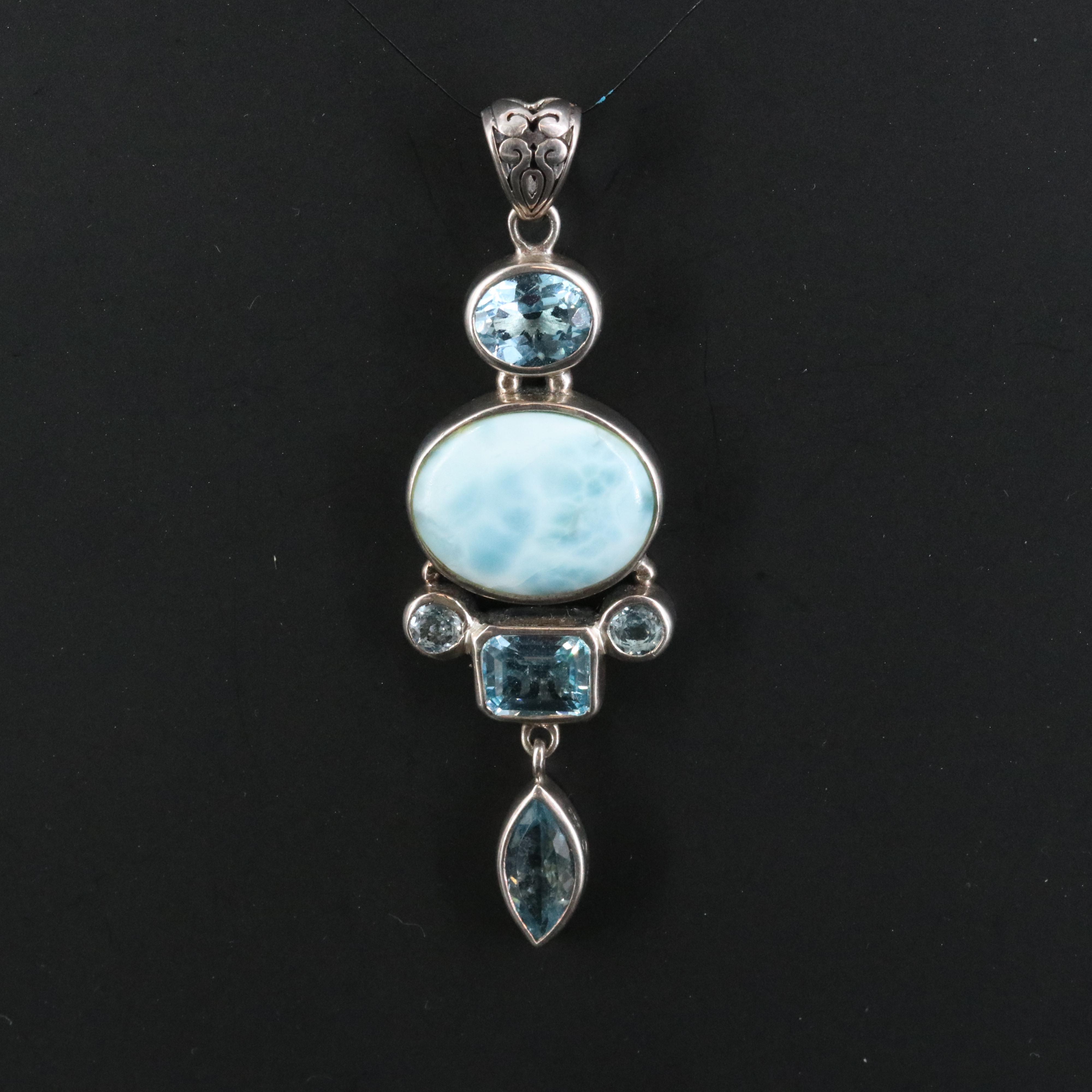 Sterling Larimar and Blue Topaz Pendant