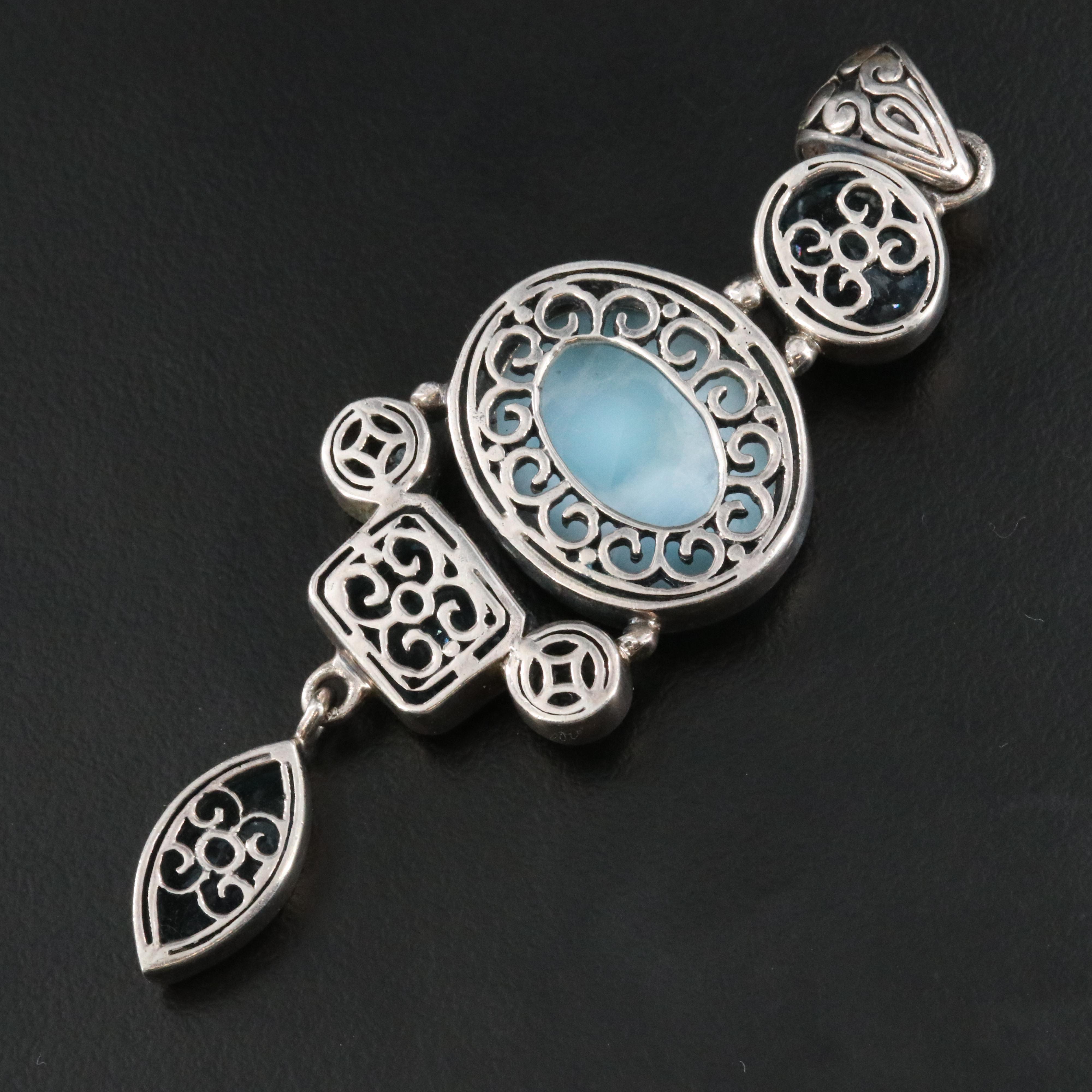 Sterling Larimar and Blue Topaz Pendant