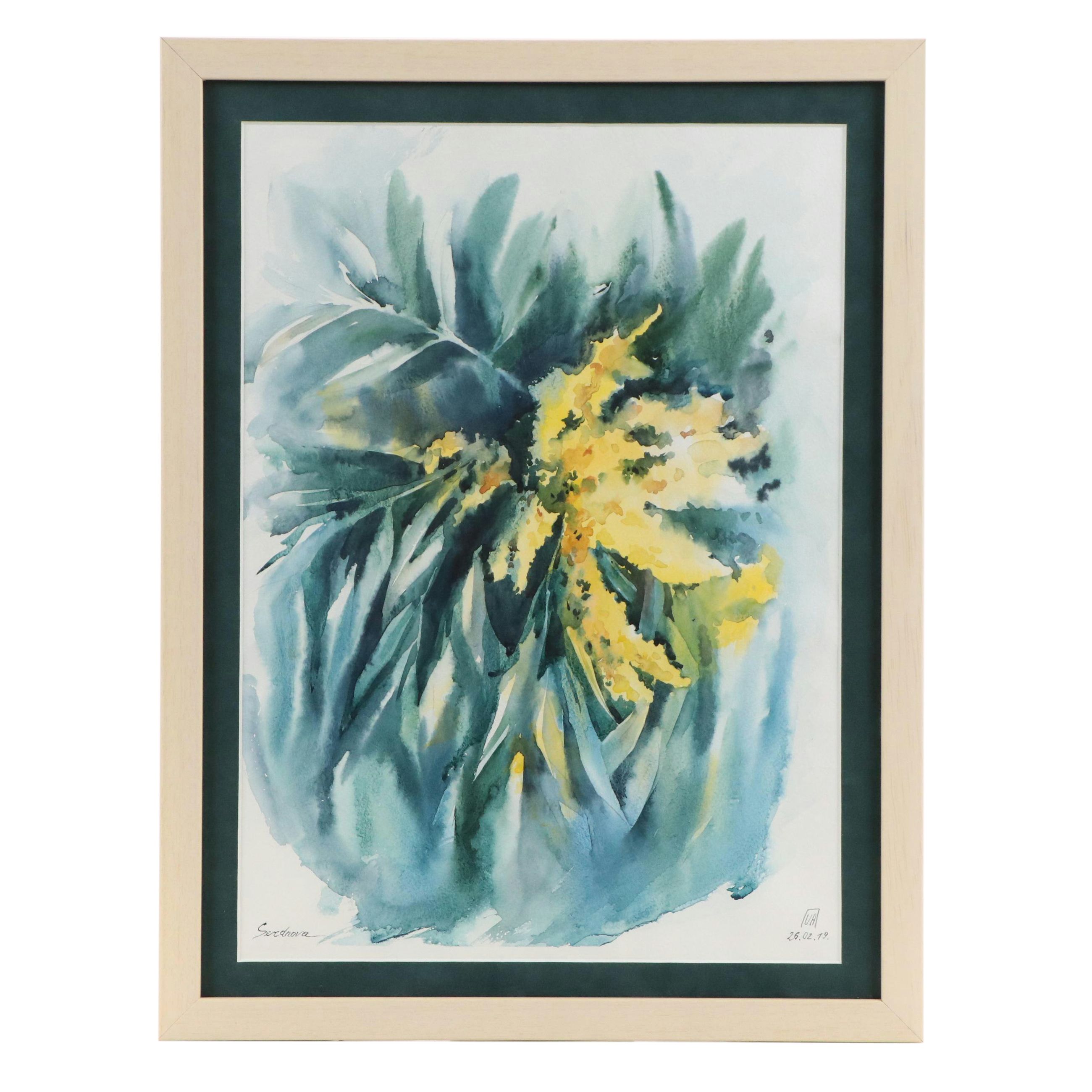 Watercolor Painting of Abstract Botanical Composition, 2019