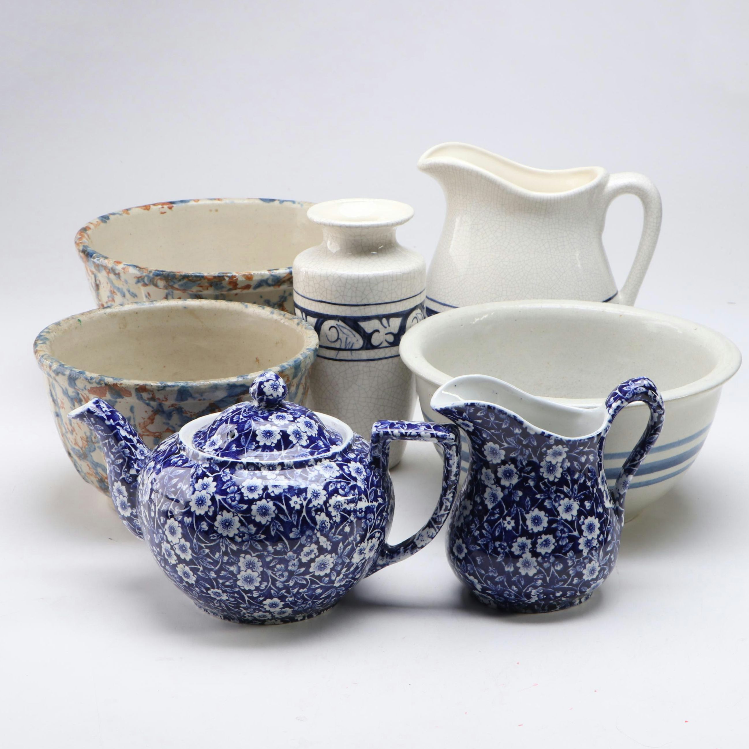 The Potting Shed "Dedham Rabbit" with Spongeware Bowls and Other Tableware