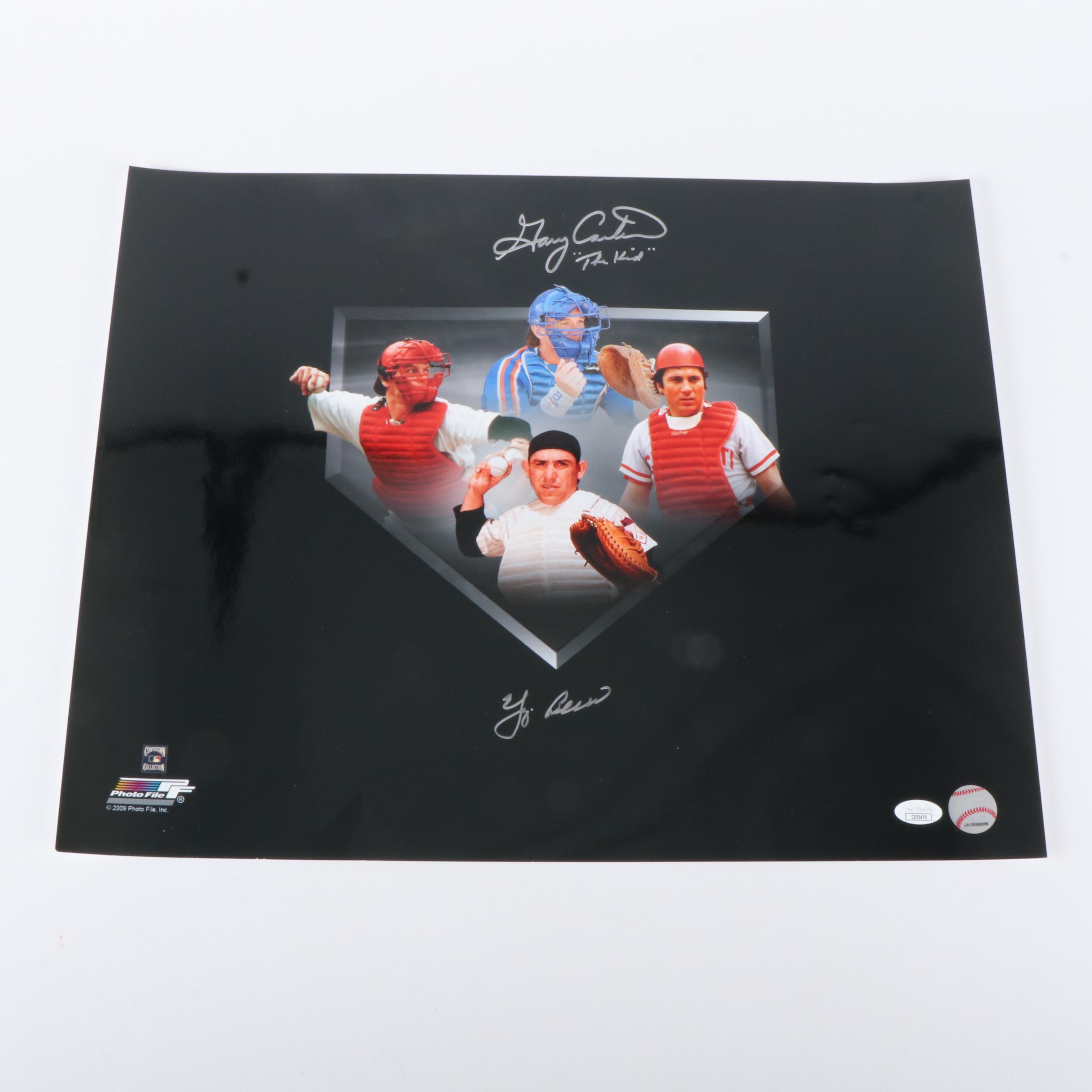 Gary Carter and Yogi Berra Signed Catcher Baseball Print, JSA