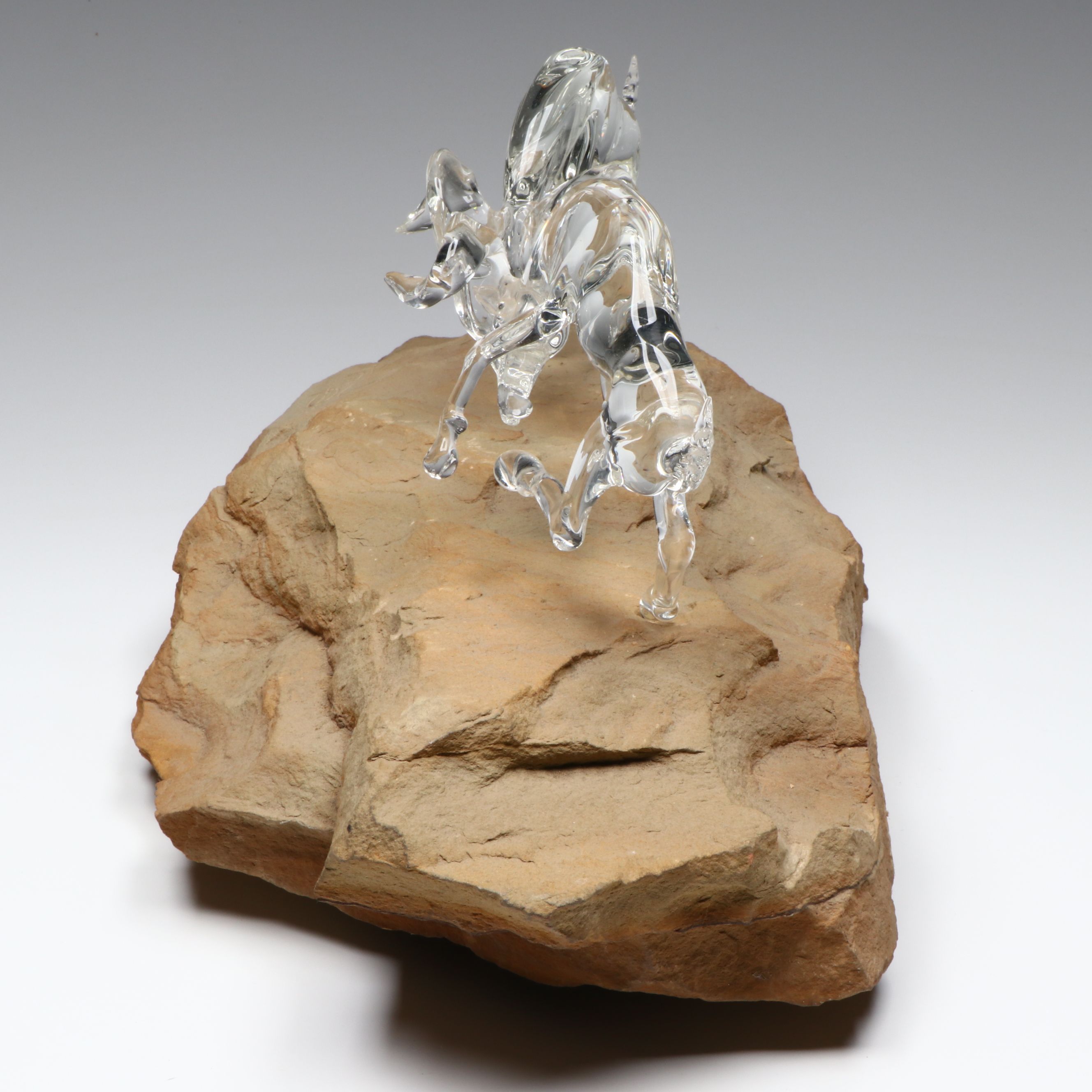 James Lawrence Glass Ram Figural Group with Stone Base