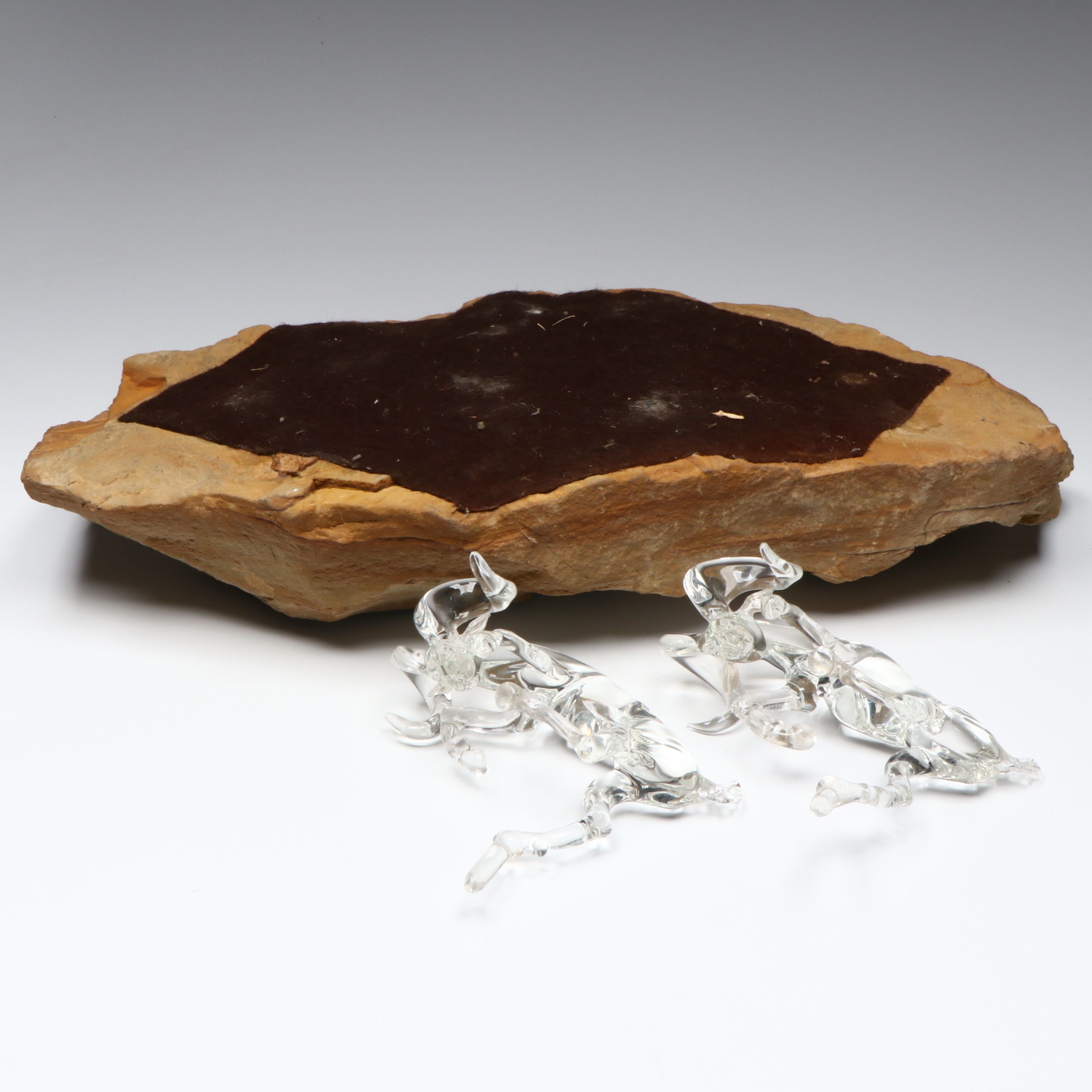 James Lawrence Glass Ram Figural Group with Stone Base