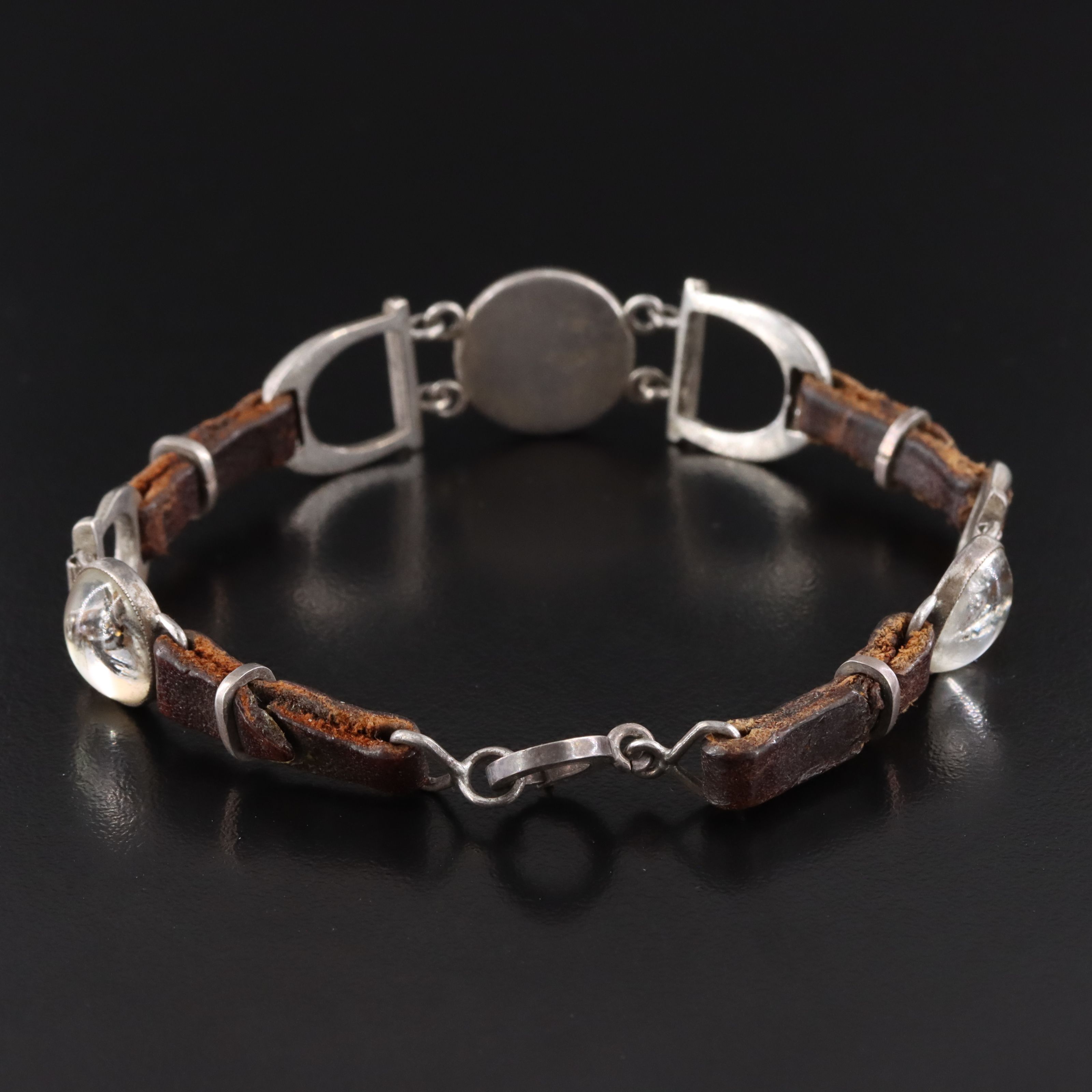 Victorian Reverse Painted Intaglio Equestrian Stirrup Leather Bracelet