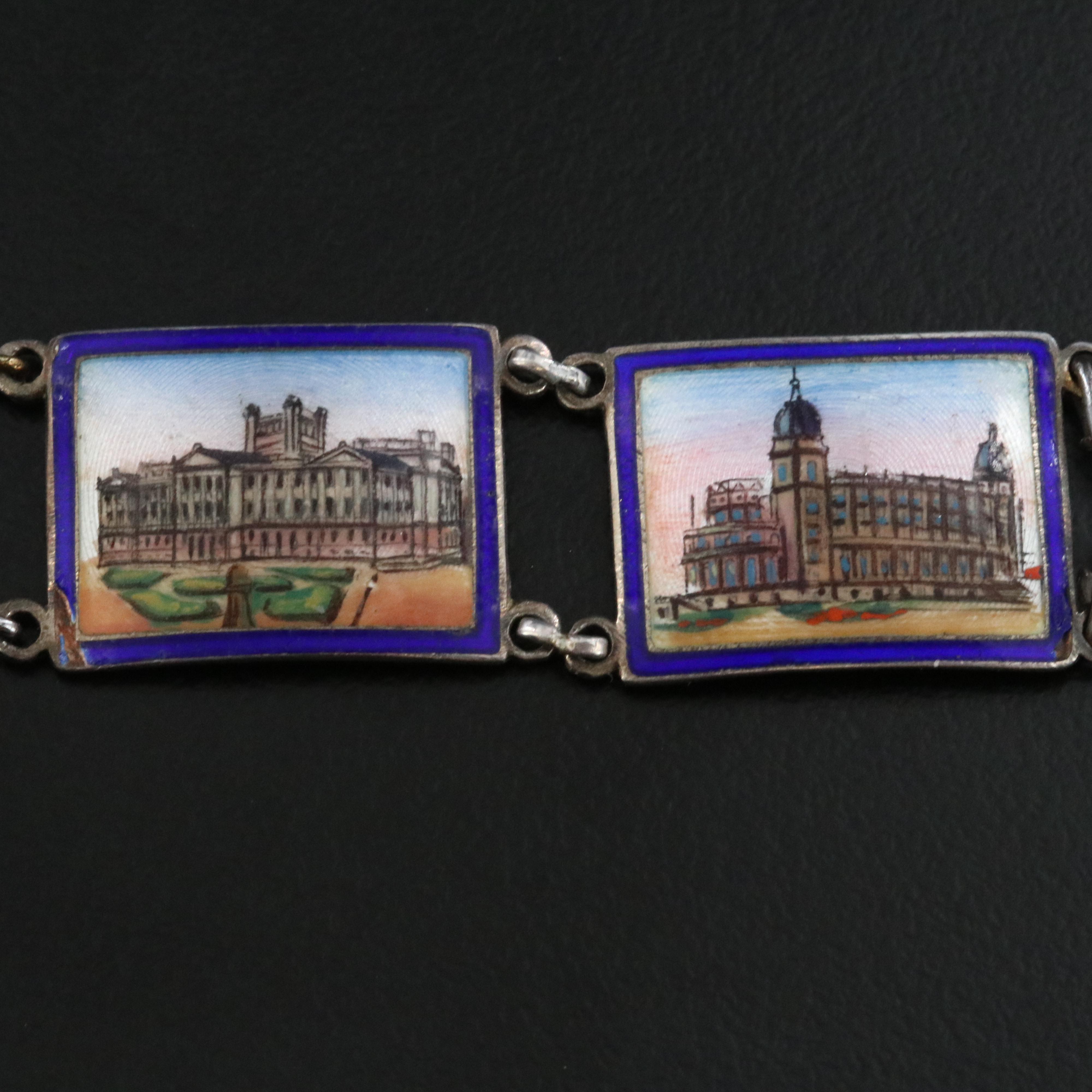 Art Deco Sterling Guilloché Enamel Victorian Estate Panel Bracelet