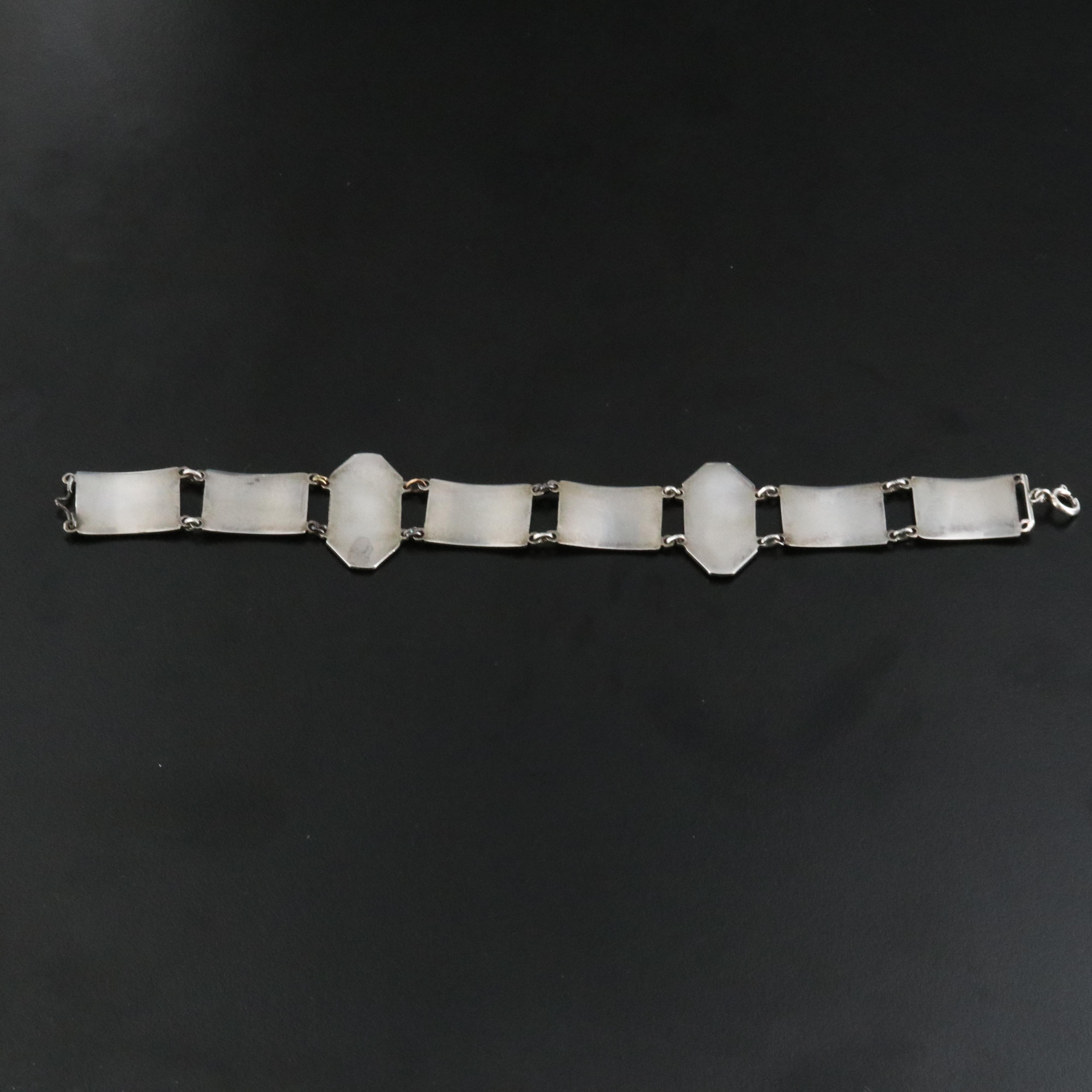 Art Deco Sterling Guilloché Enamel Victorian Estate Panel Bracelet