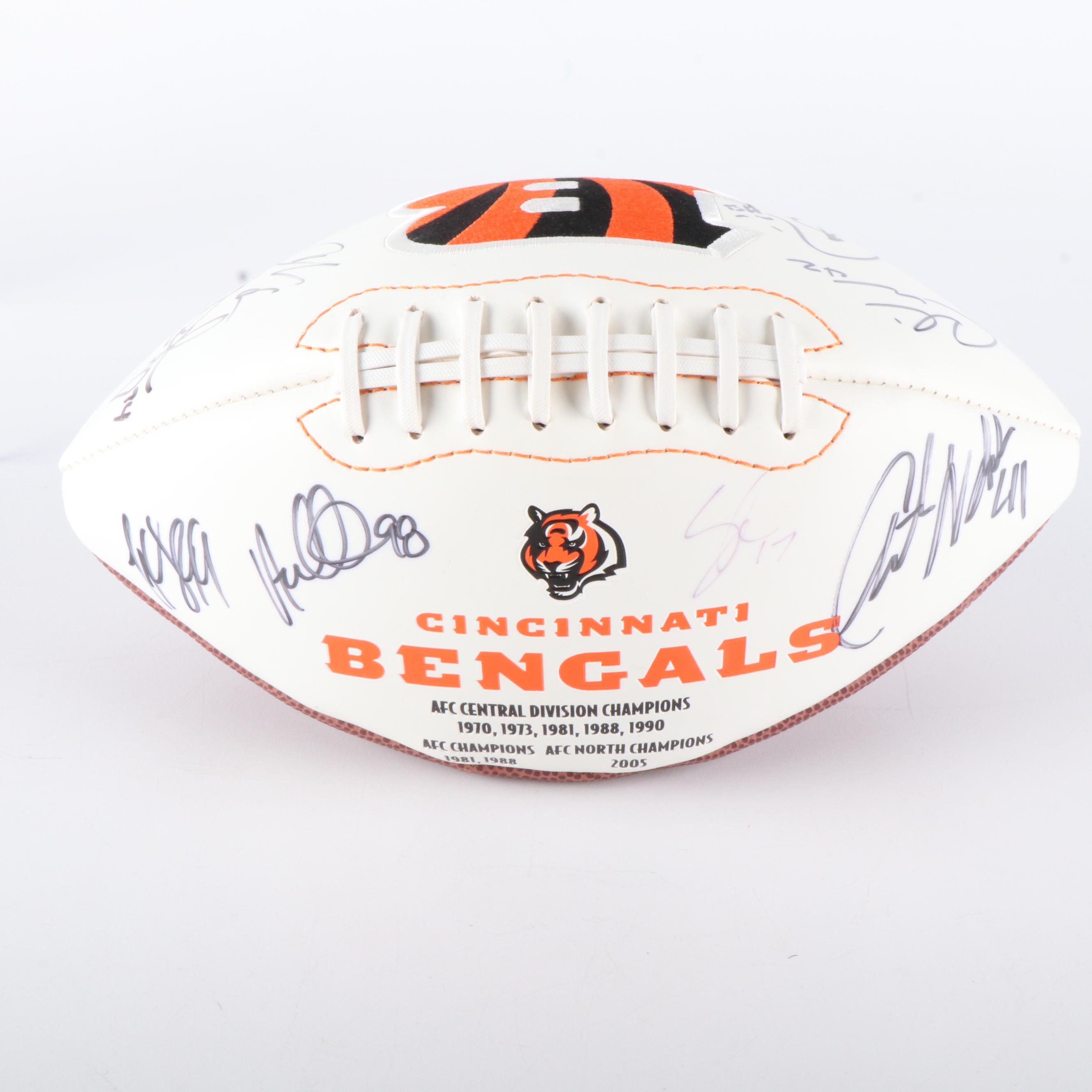 2009 Cincinnati Bengals Team Signed Football with Tab Perry Signed Display