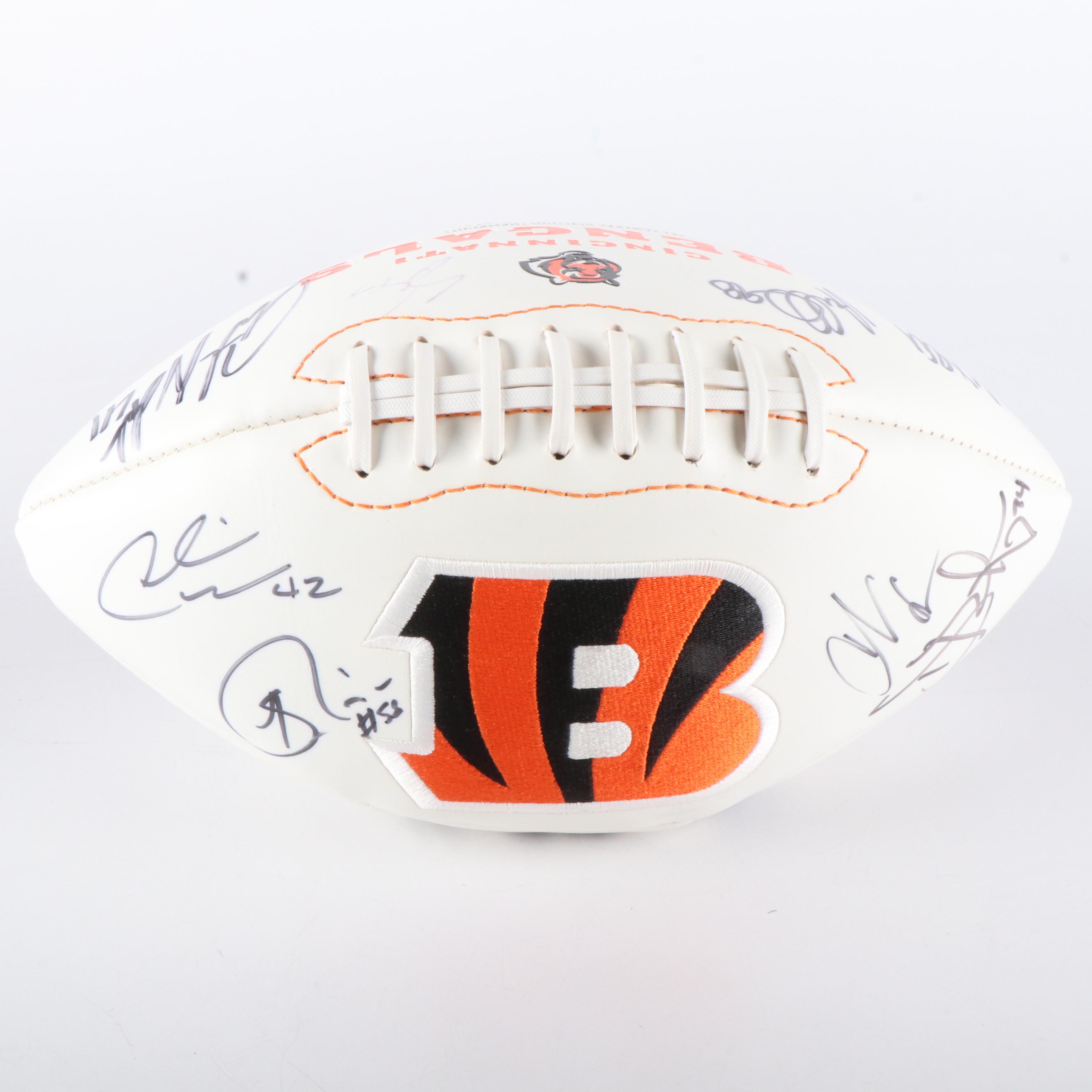 2009 Cincinnati Bengals Team Signed Football with Tab Perry Signed Display