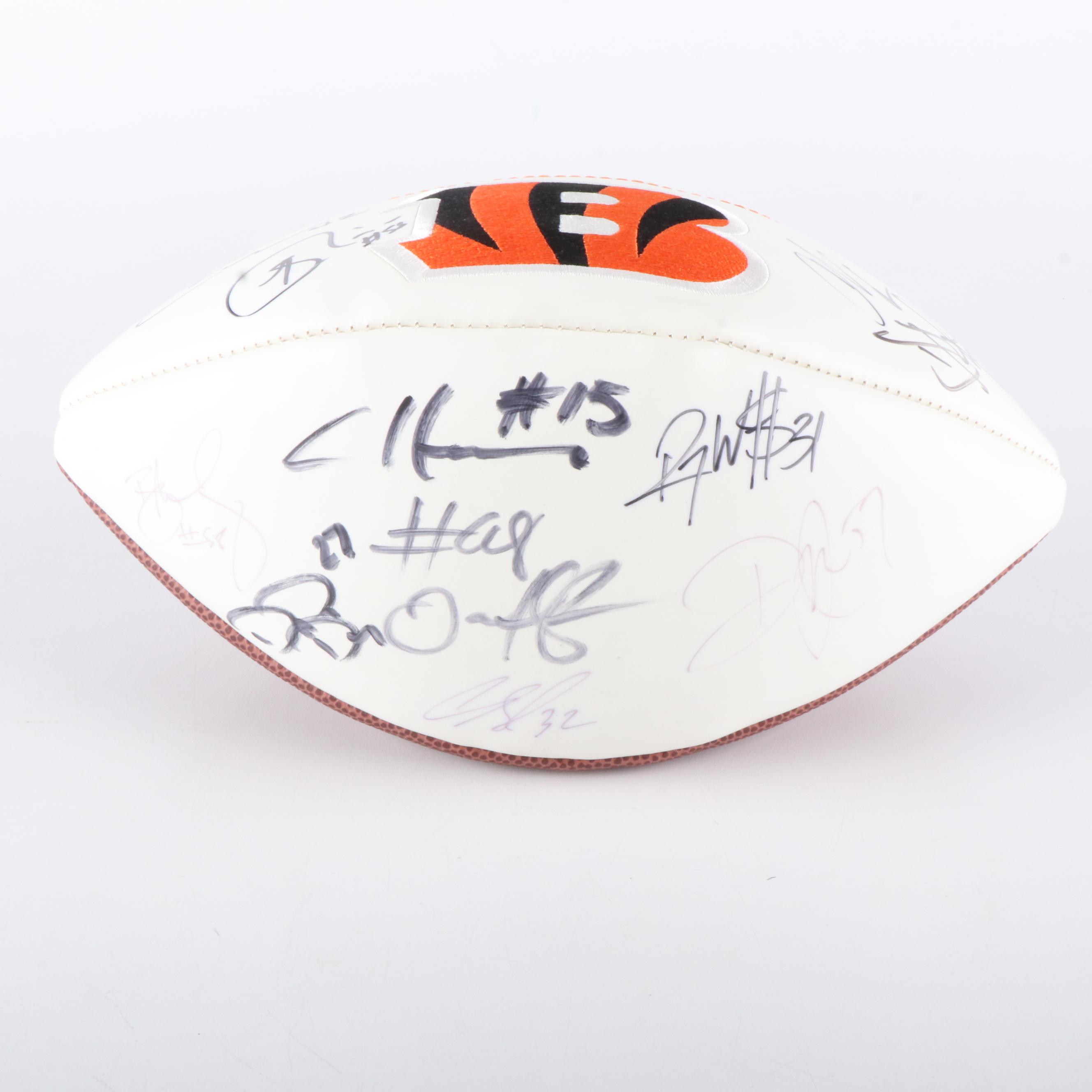 2009 Cincinnati Bengals Team Signed Football with Tab Perry Signed Display