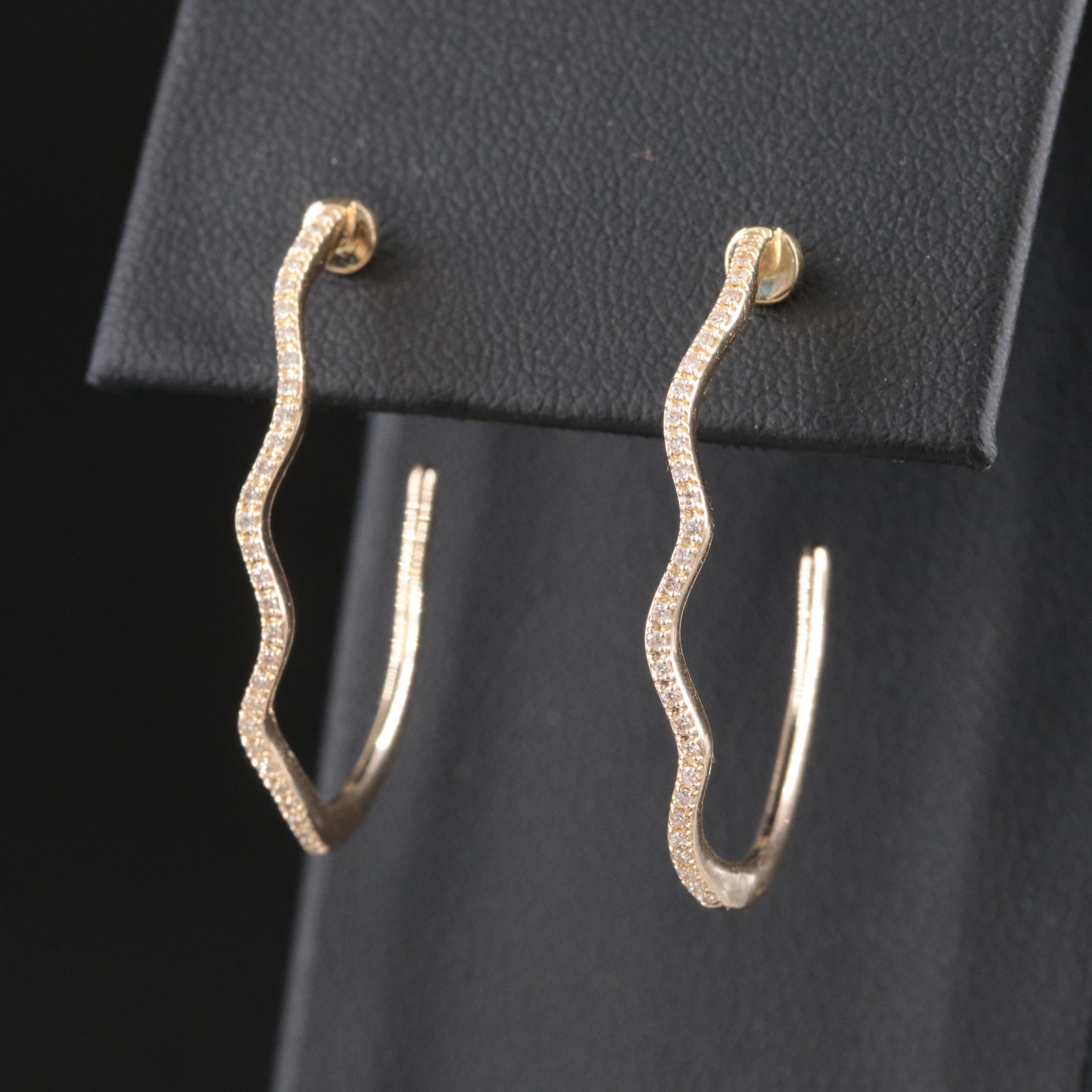 14K 0.16 CTW Diamond J-Hoop Wave Earrings